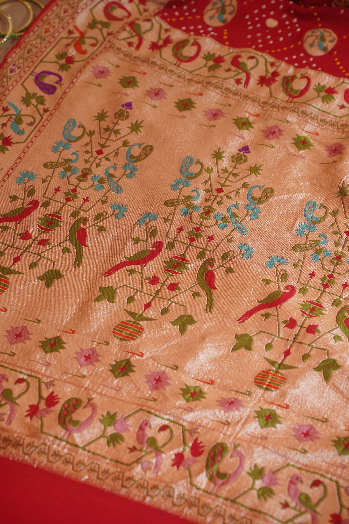 Mahalakshmi Red Pure Georgette Bandhej Banarasi Handloom Saree