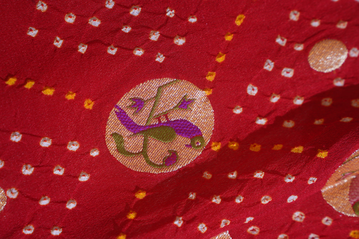 Mahalakshmi Red Pure Georgette Bandhej Banarasi Handloom Saree