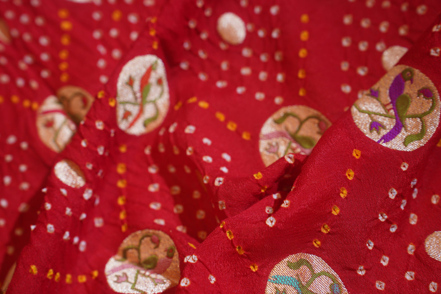 Mahalakshmi Red Pure Georgette Bandhej Banarasi Handloom Saree