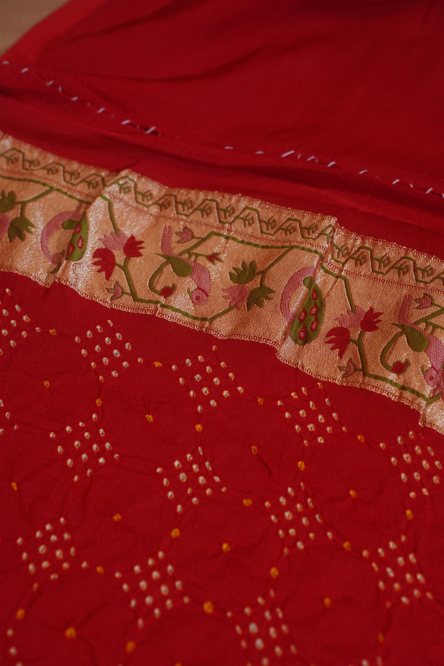 Mahalakshmi Red Pure Georgette Bandhej Banarasi Handloom Saree
