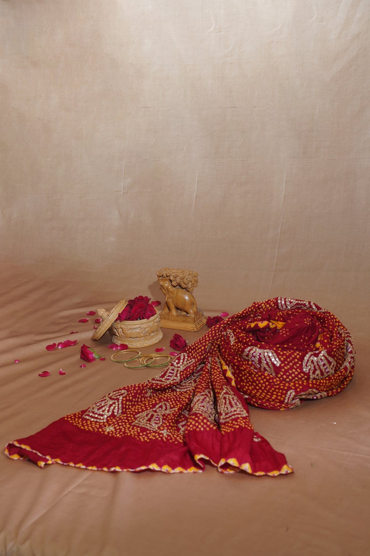 "VIRASAT 113" Maroon Pure Bandhej Banarasi Handloom Saree With Danka Gota Patti Work