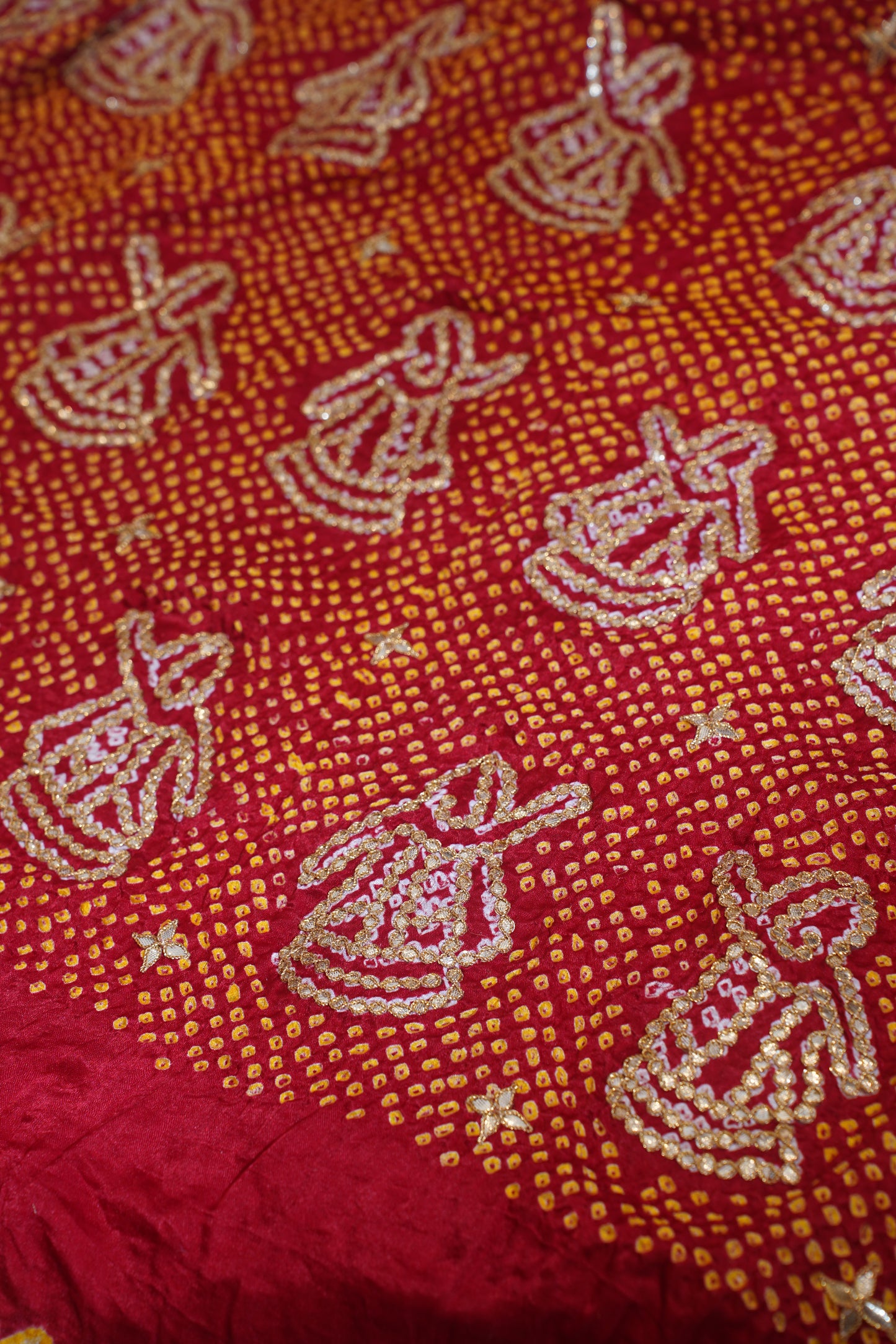 "VIRASAT 113" Maroon Pure Bandhej Banarasi Handloom Saree With Danka Gota Patti Work