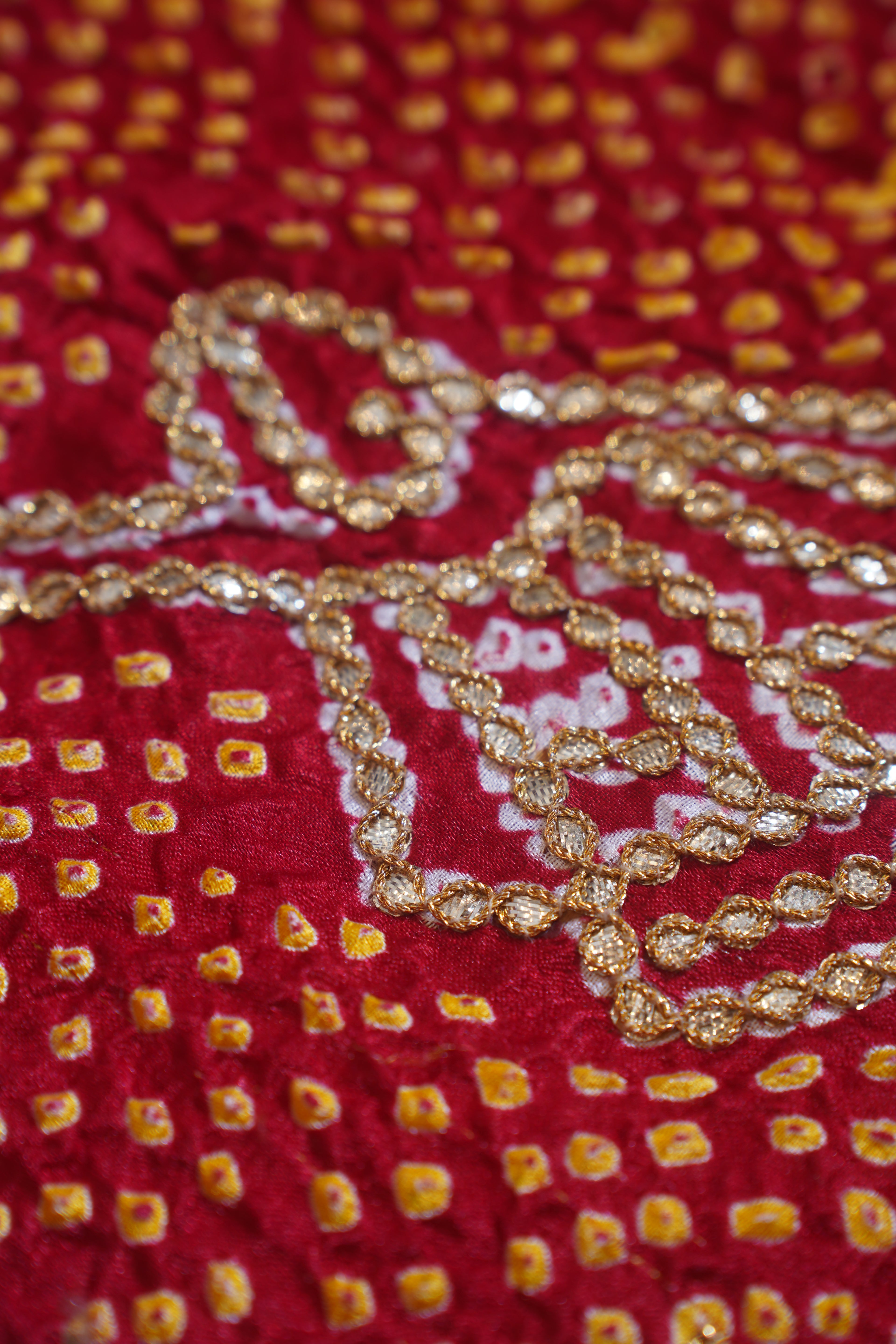 "VIRASAT 113" Maroon Pure Bandhej Banarasi Handloom Saree With Danka Gota Patti Work