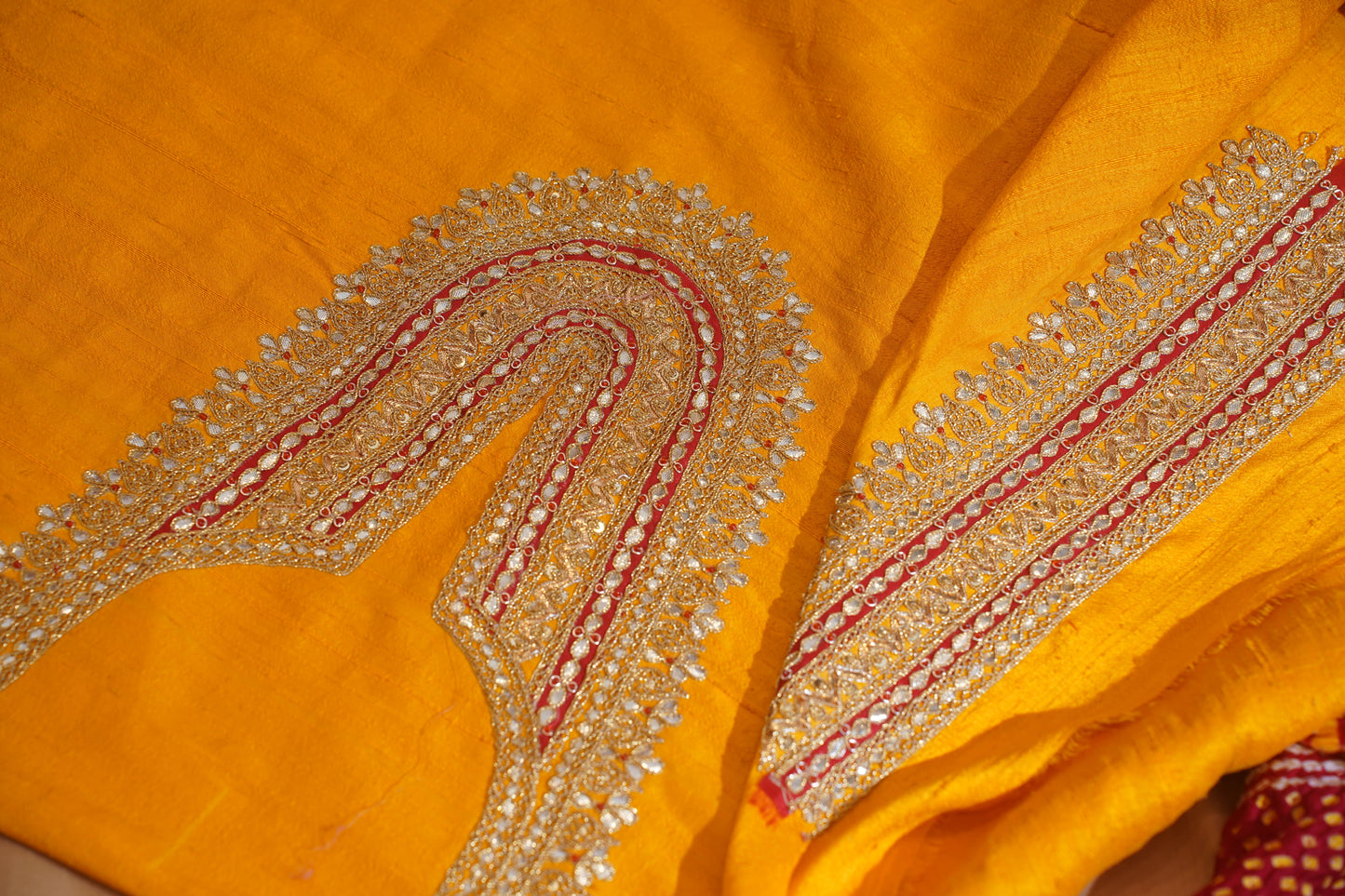 "VIRASAT 113" Maroon Pure Bandhej Banarasi Handloom Saree With Danka Gota Patti Work