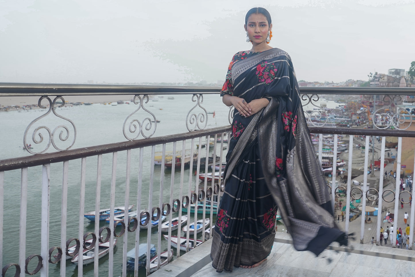 "VIRASAT 125" Black Handwoven Banarasi Satin Silk Saree