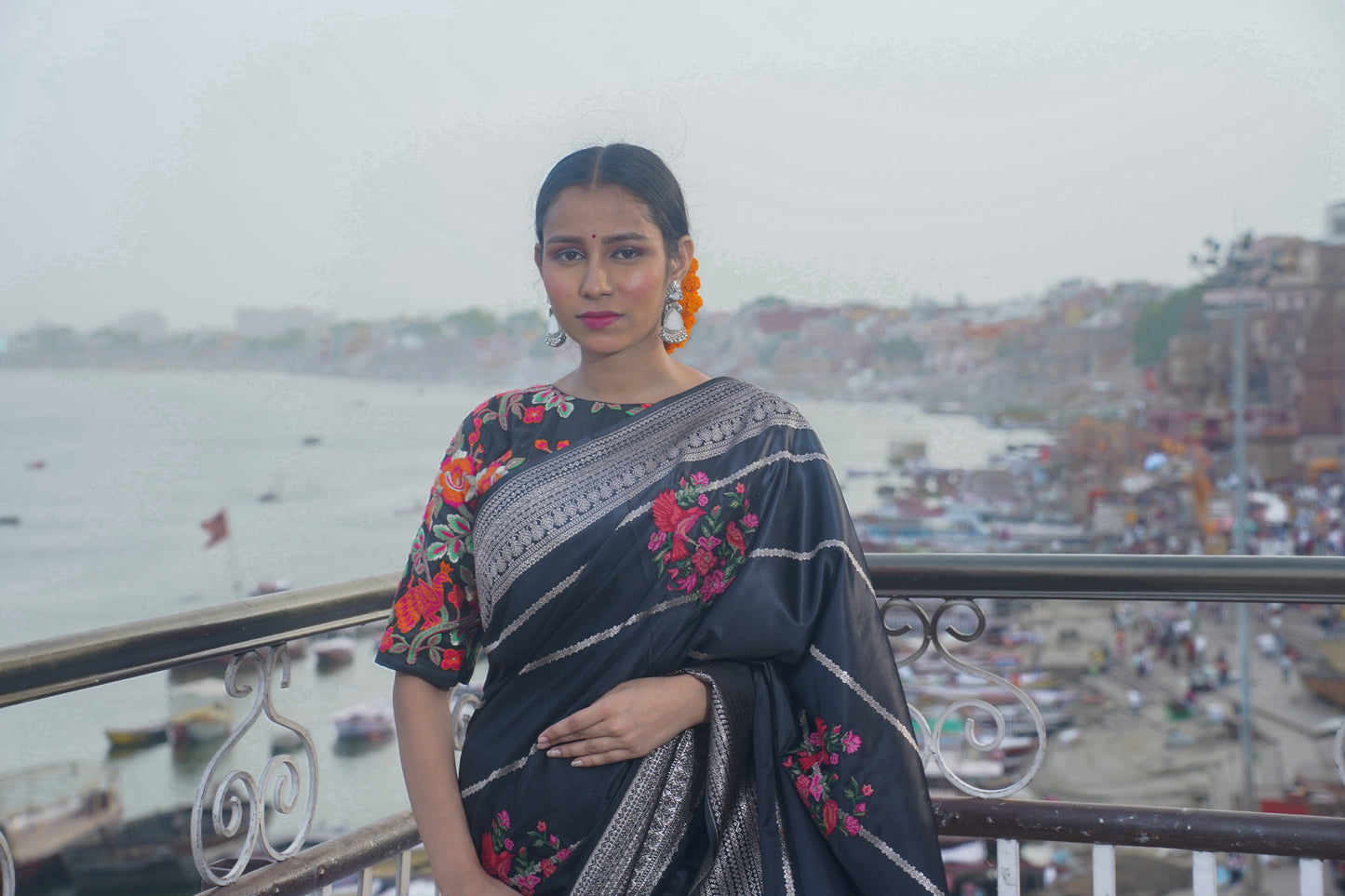 "VIRASAT 125" Black Handwoven Banarasi Satin Silk Saree