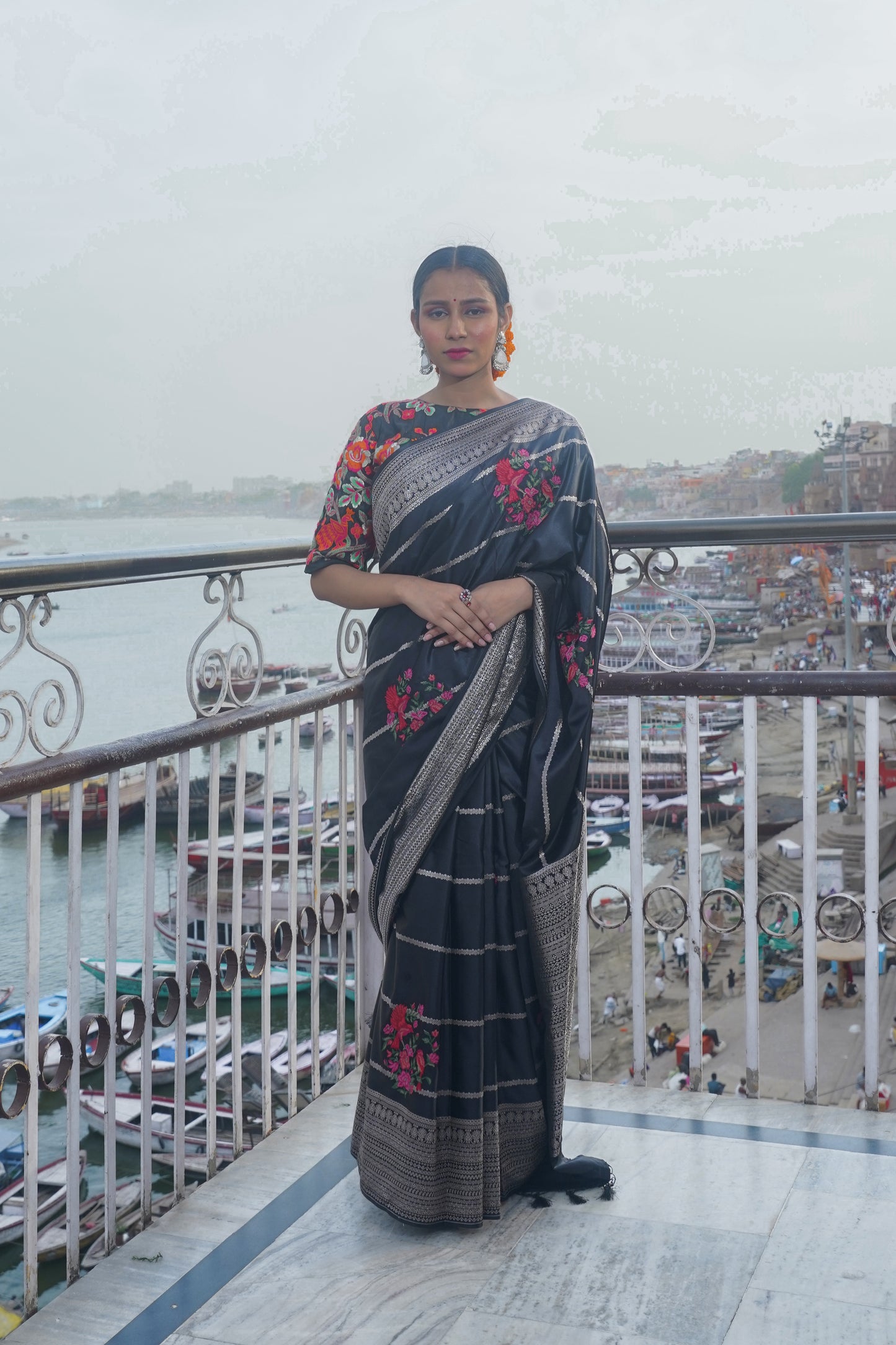 "VIRASAT 125" Black Handwoven Banarasi Satin Silk Saree