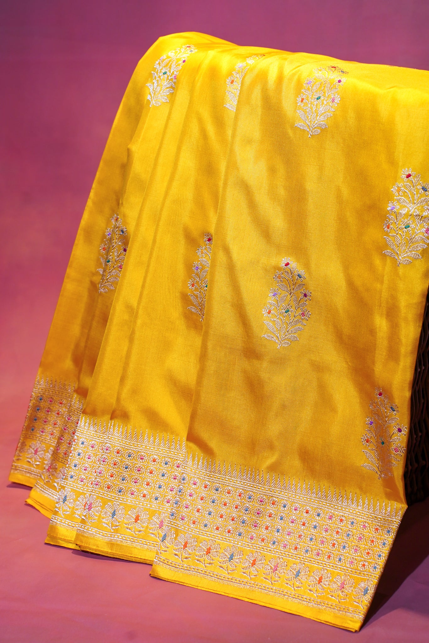 "VIRASAT 269" Pure banarasi Handloom Ektara Silk Saree in Sunshine Yellow Color With Kadwa Meenakari Work