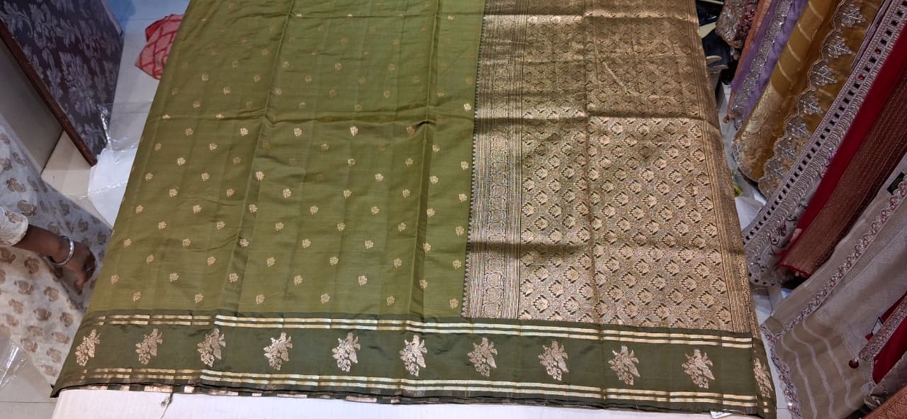 UTSAV BANARAS 501: Sage Green Banarasi Soft Silk Meenakari Zari Saree