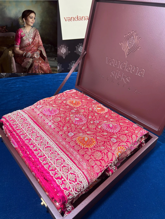 "VIRASAT 212" Nita ambani in Custome Pink multi resham kadwa floral woven saree