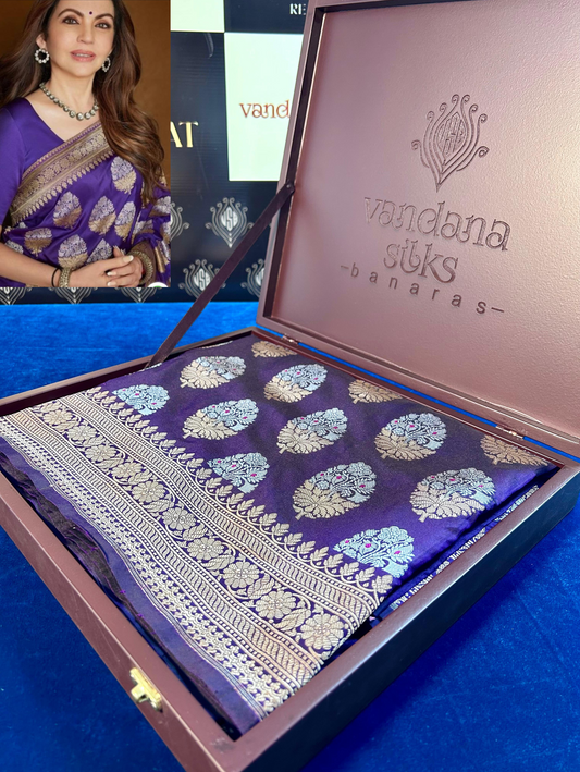 "VIRASAT 202" Dark Purple Handloom Pure Katan Silk Saree