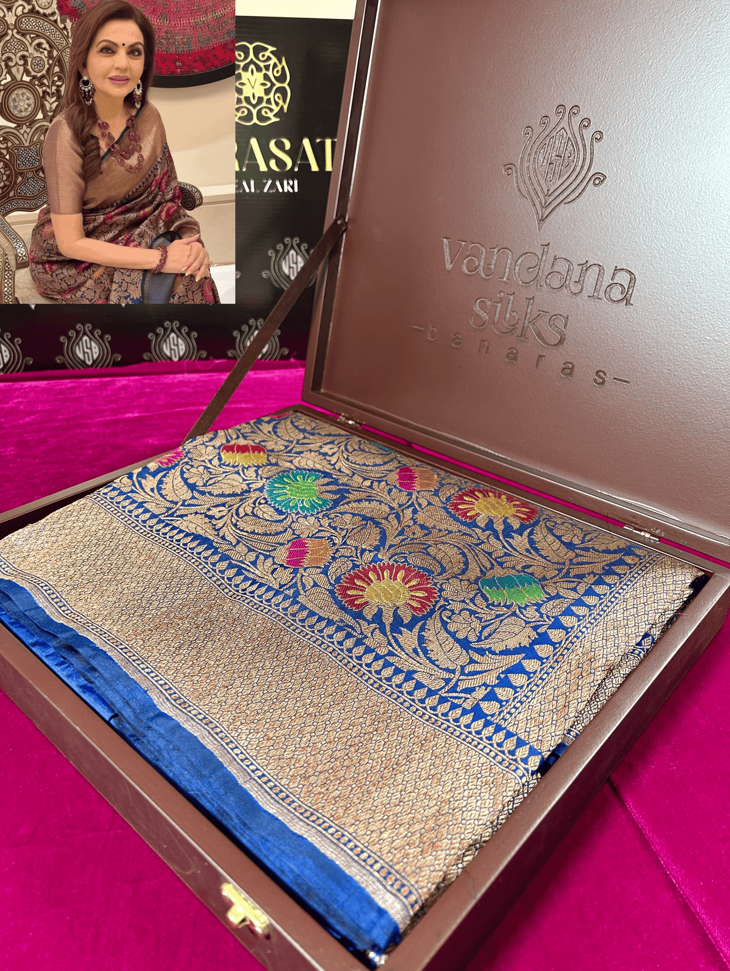 "Mangala" Navy Blue Pure Uppada Katan Silk Saree