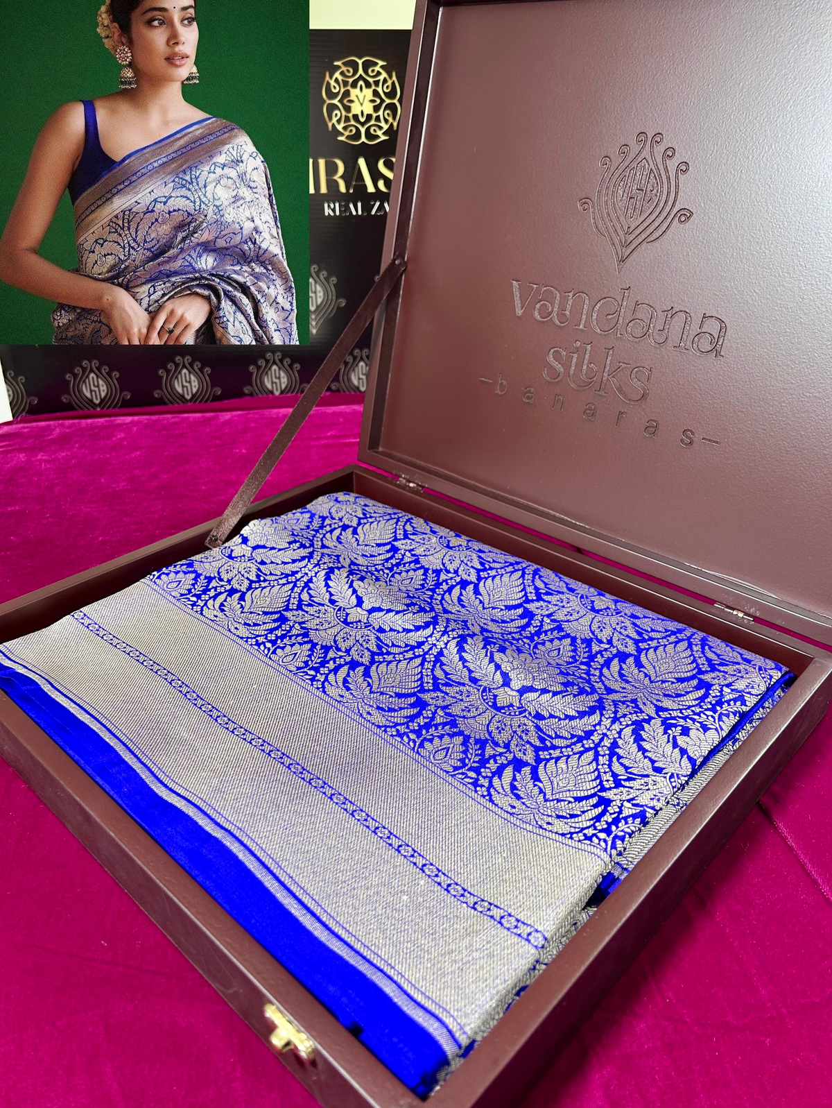 "VIRASAT 214" Royal Blue Handloom Pure Katan Silk Tanchoi Saree