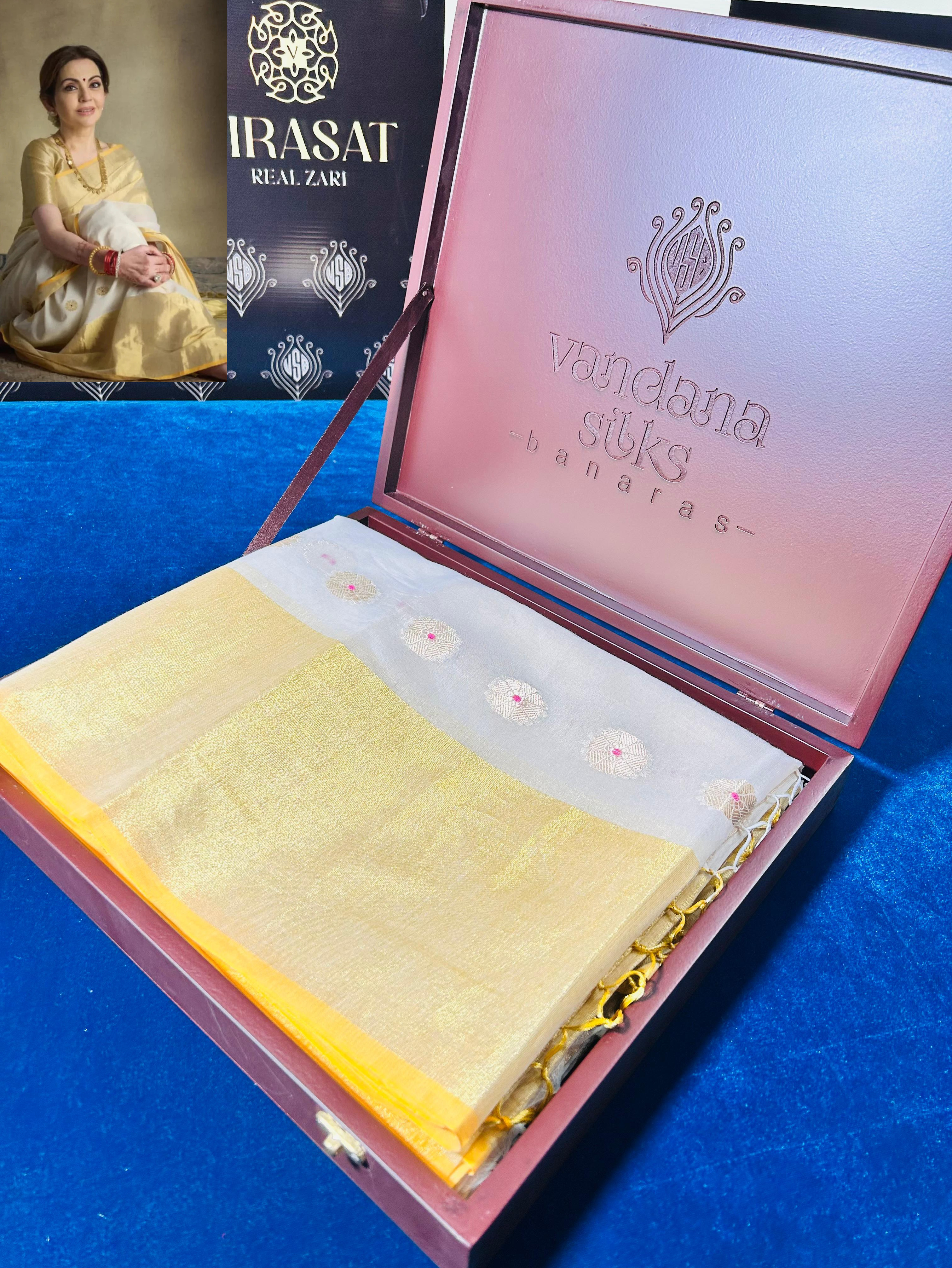 "UTSAV BANARAS 019" Nita Ambani Inspired Pure Banarasi Chanderi Cotton Saree - Queen