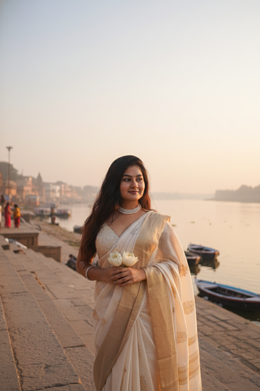 "VIRASAT 276" Banarasi Neelambari Pure Soft Silk Saree with Meenakari Kadwa Buta Work in Ivory