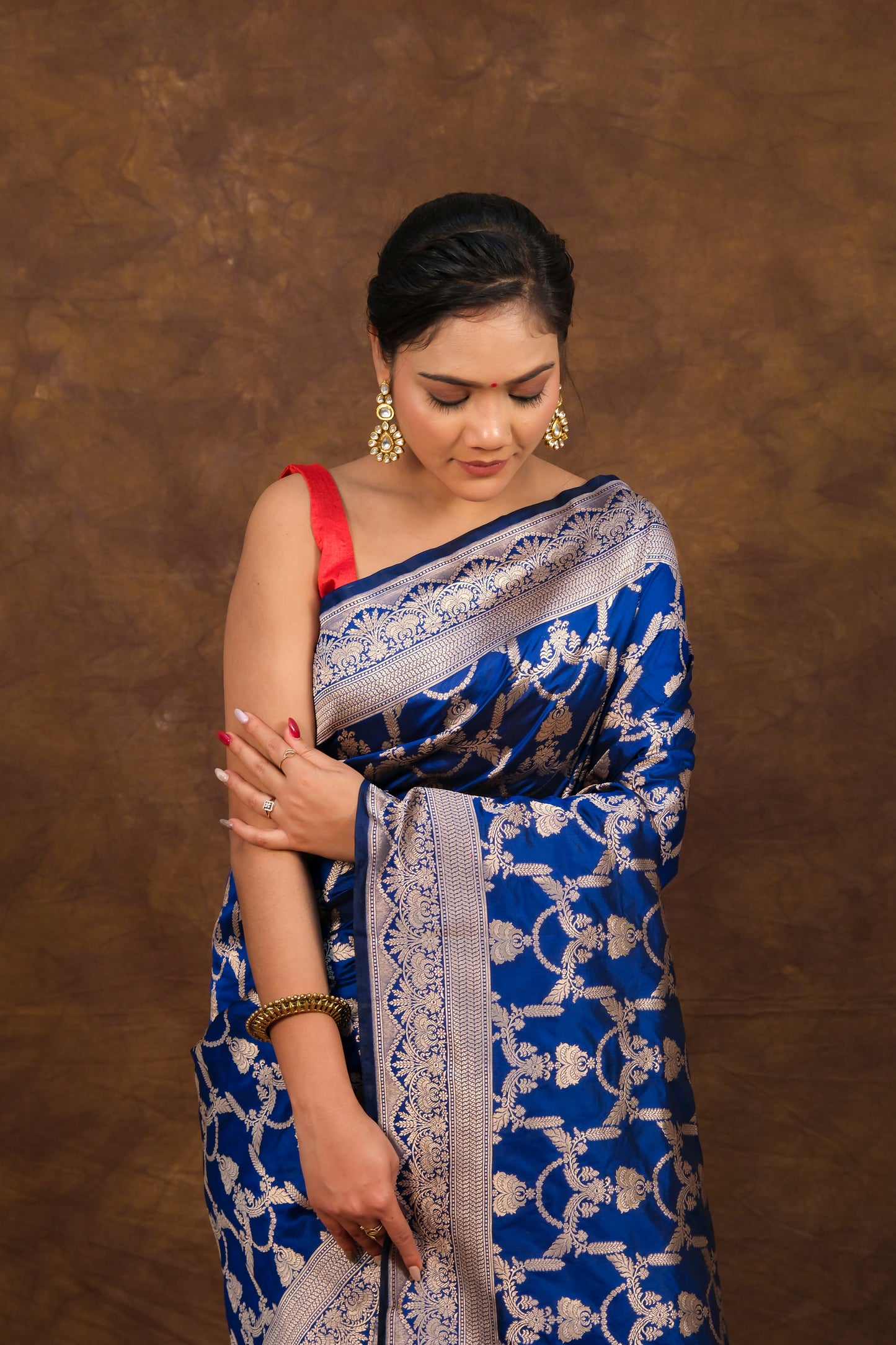 "VIRASAT 168" Pure Banarasi Silk Uppada Saree - Rose Gold Zari, Handwoven Masterpiece