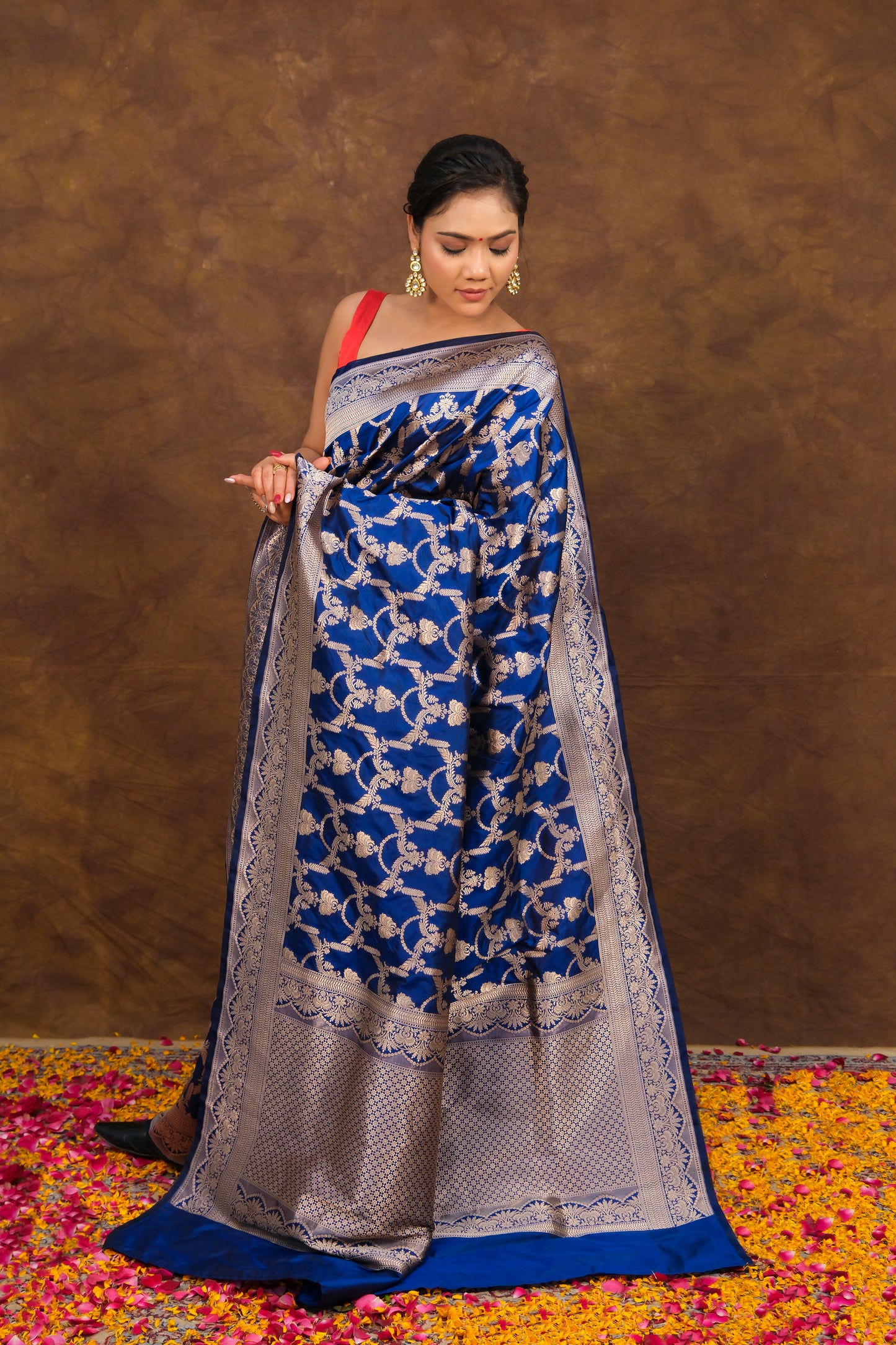 "VIRASAT 168" Pure Banarasi Silk Uppada Saree - Rose Gold Zari, Handwoven Masterpiece