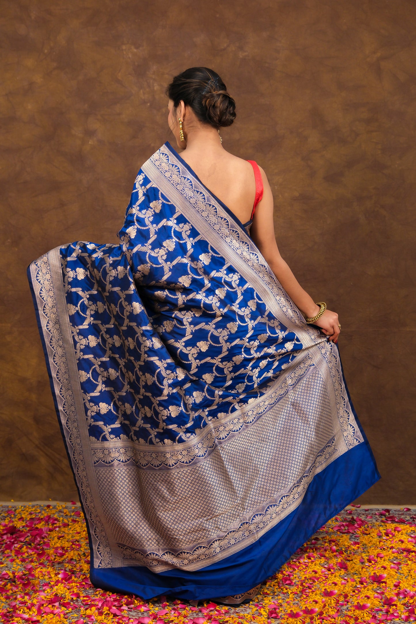 "VIRASAT 168" Pure Banarasi Silk Uppada Saree - Rose Gold Zari, Handwoven Masterpiece