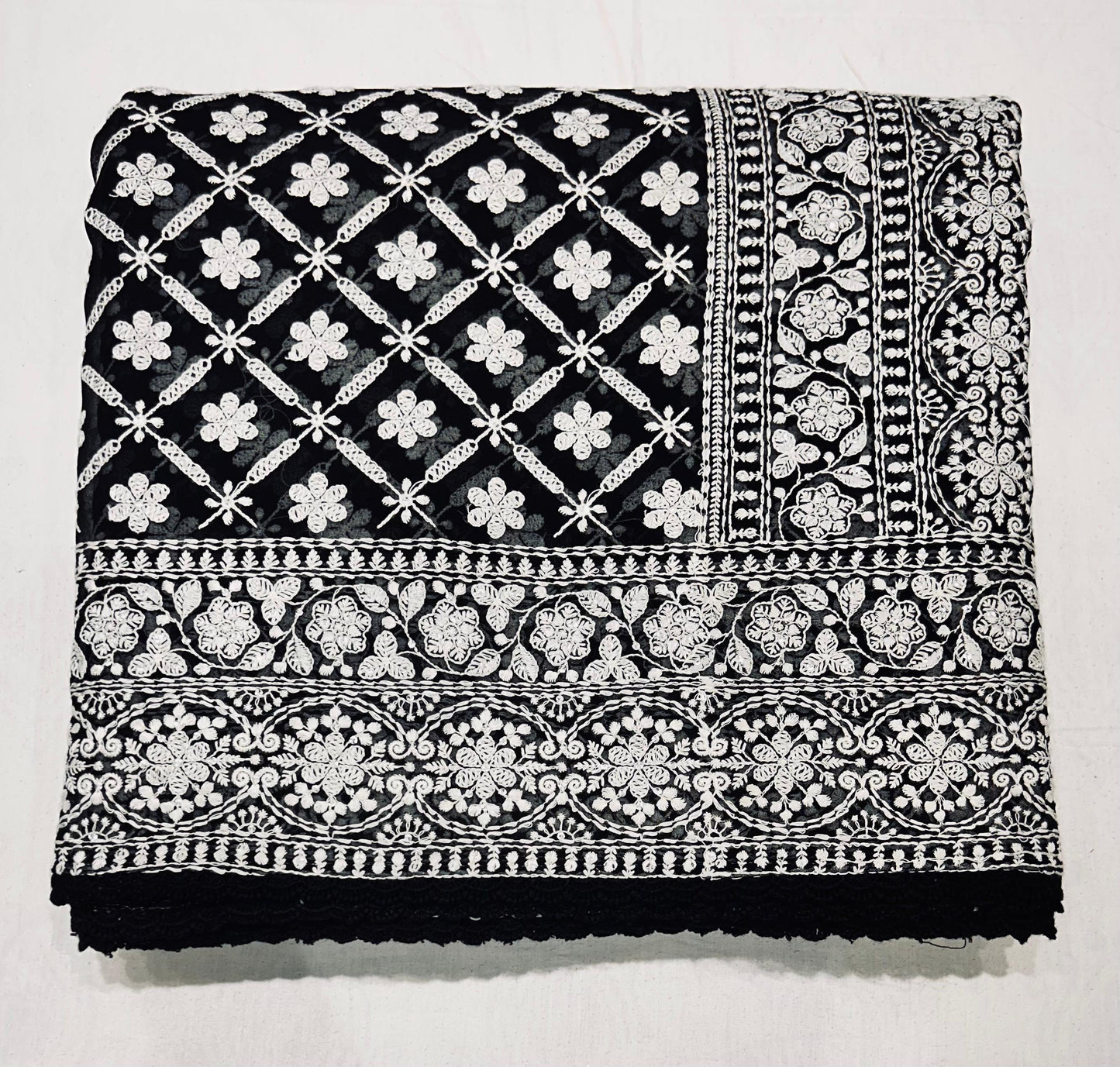 "WAAH BANARAS 009" Black Georgette Saree with Fine Chicken work