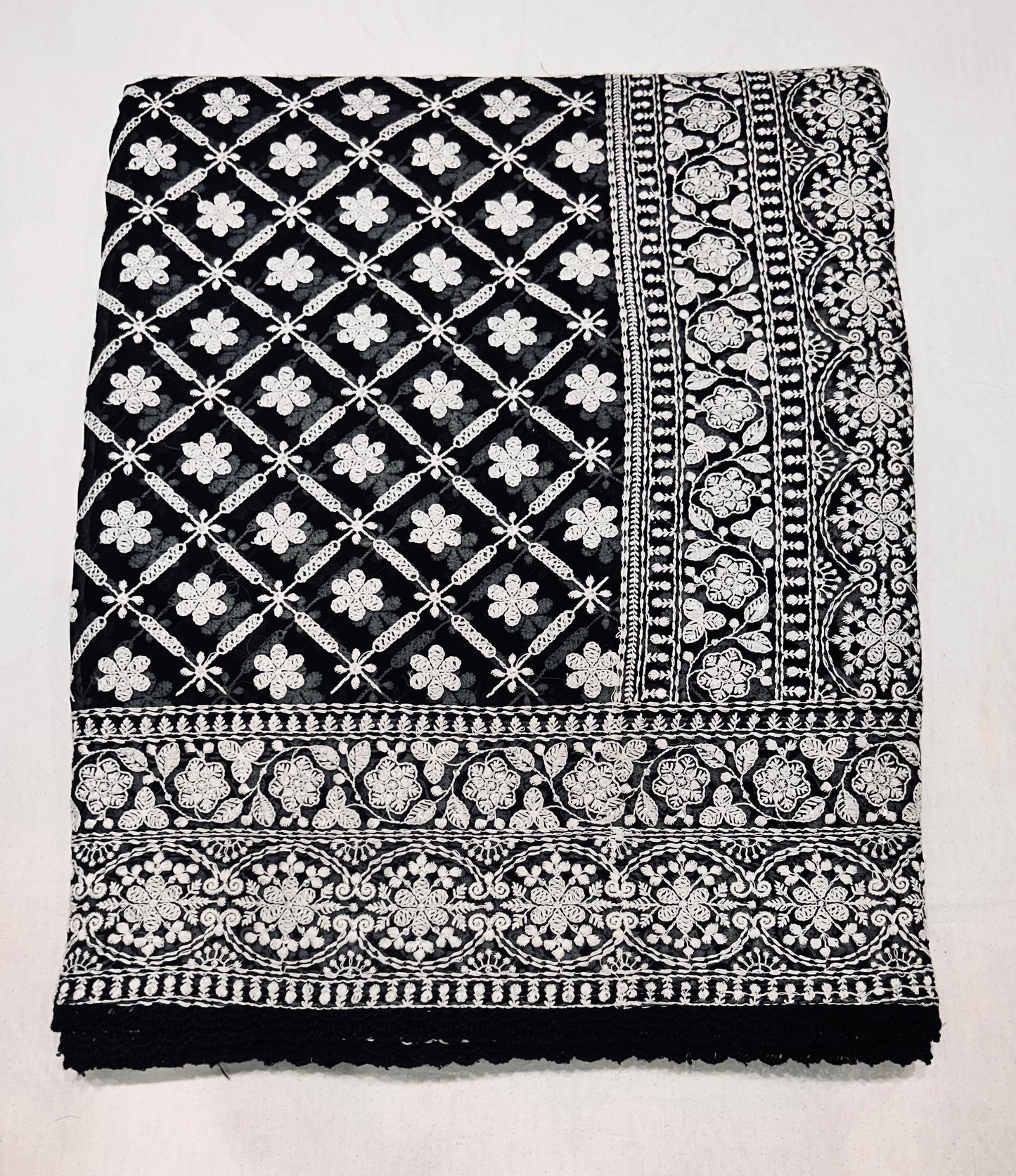 "WAAH BANARAS 009" Black Georgette Saree with Fine Chicken work