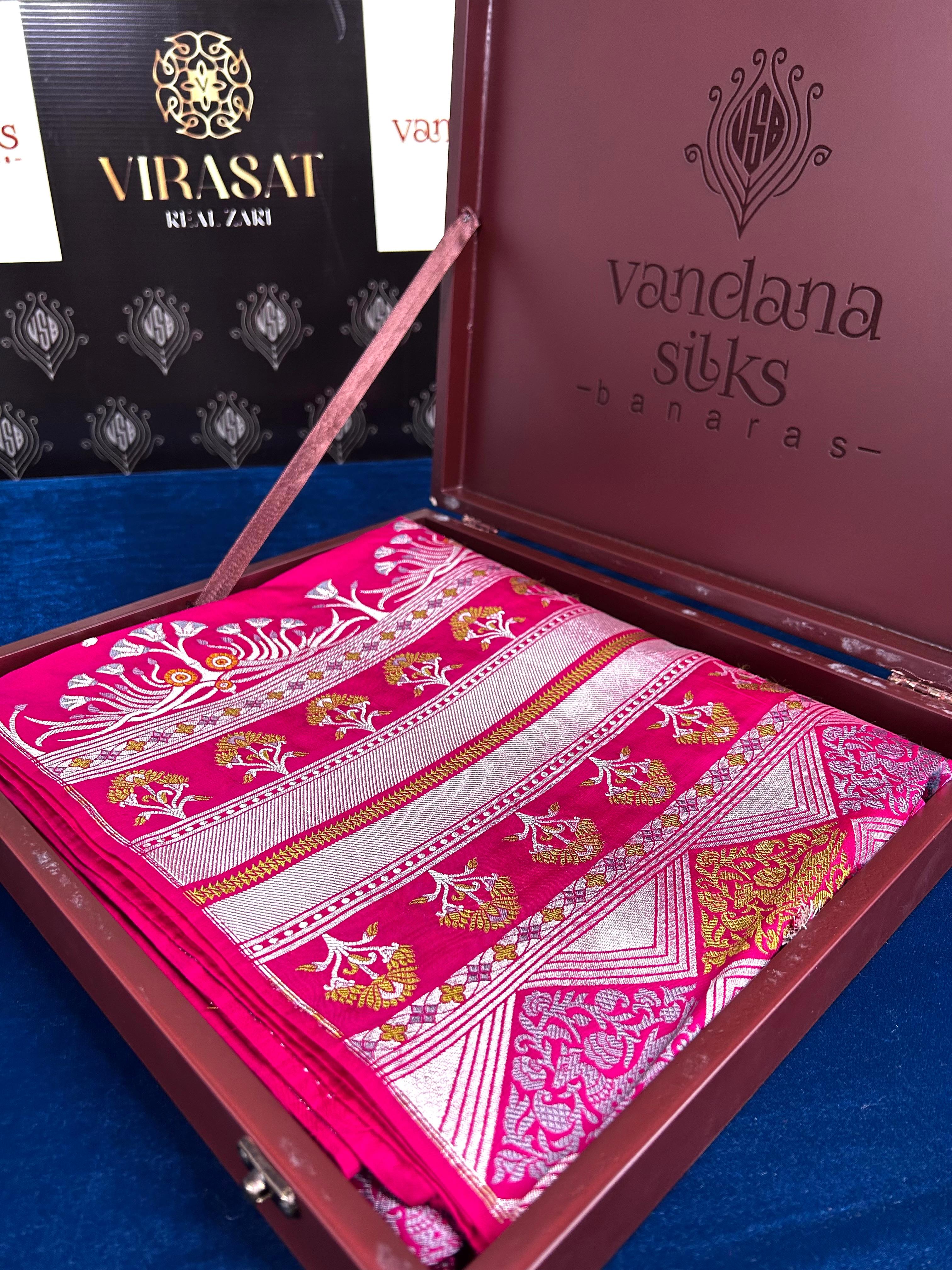 VIRASAT 317: Pure Banarasi Handloom Hot Pink saree