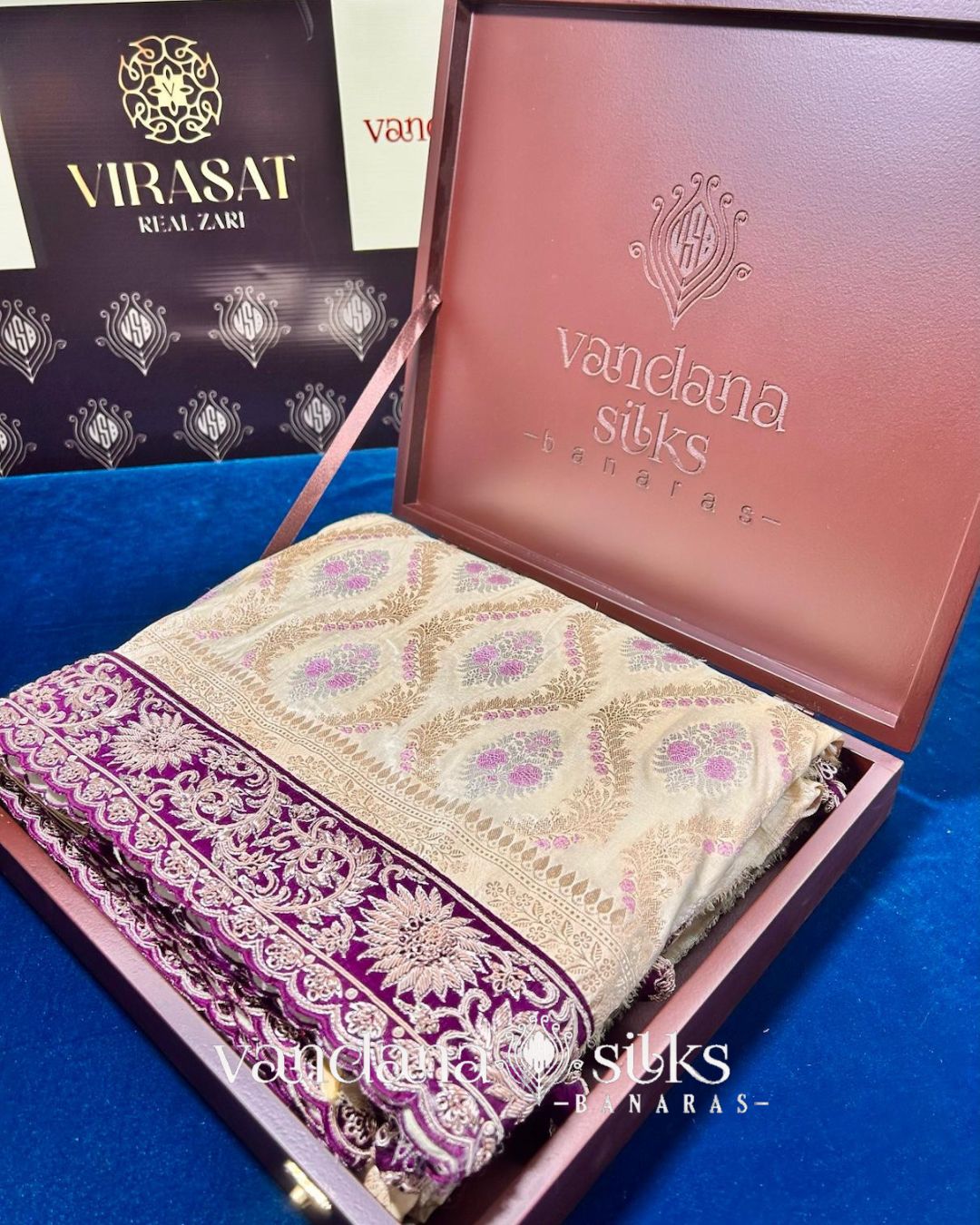 "VIRASAT 211" Banarasi Malda Silk Saree: With Maharani Blouse And Kashmiri Zardozi Embroidary
