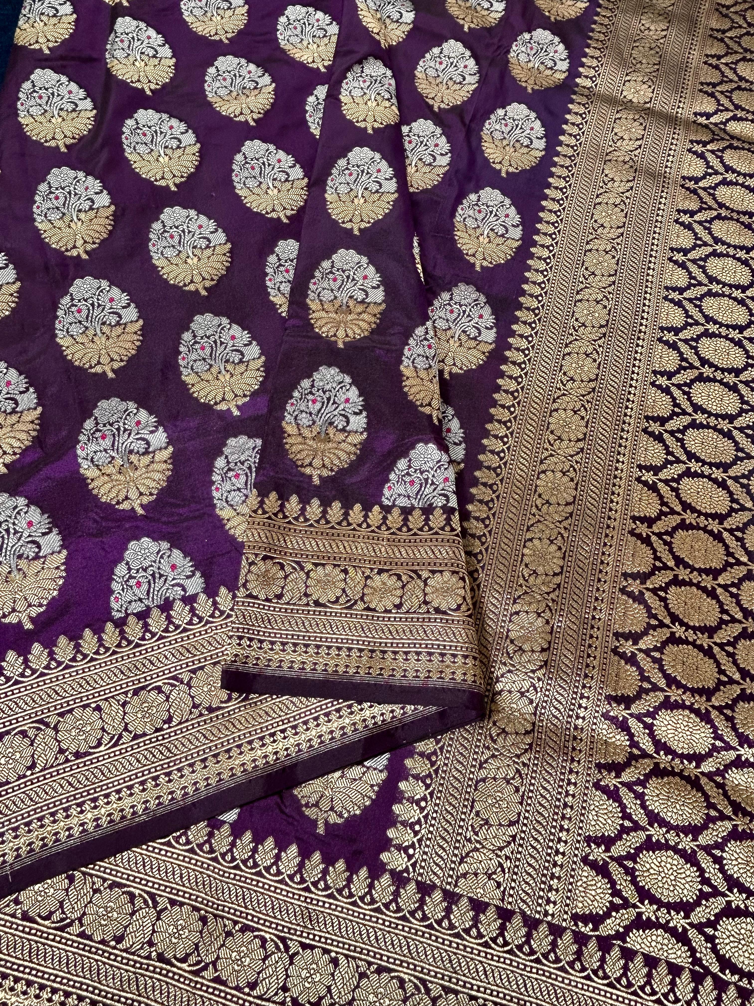 "VIRASAT 202" Dark Purple Handloom Pure Katan Silk Saree