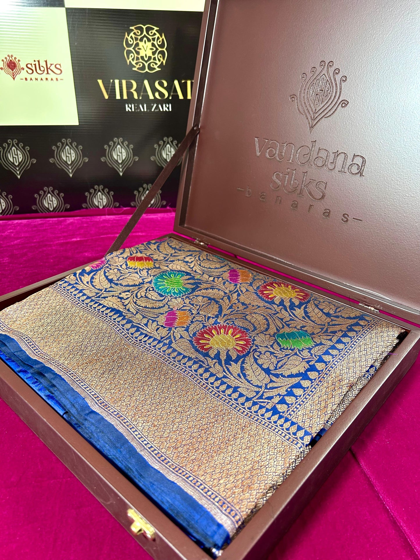 "Mangala" Navy Blue Pure Uppada Katan Silk Saree