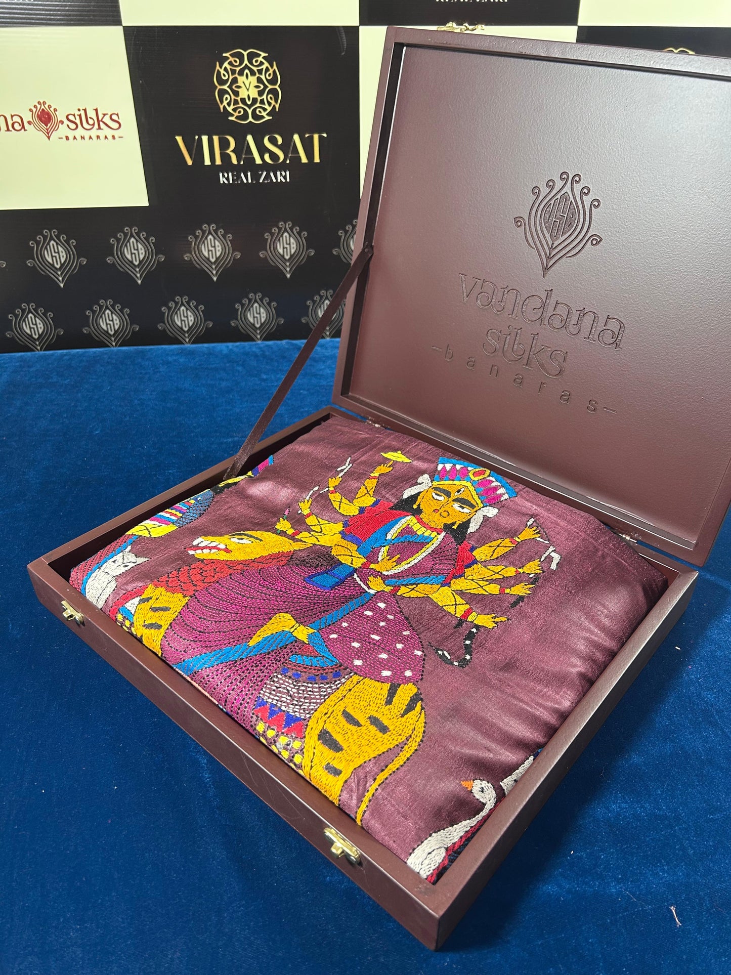 "Mukh- Nirmalika" Brown Pure Silk Hand Kantha Work Saree