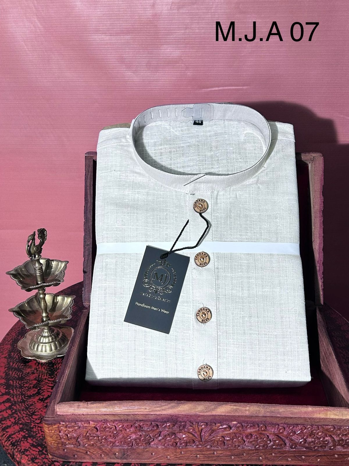 M.J.A 07 Pearl White Handloom Cotton Men’s Kurta with Wooden Buttons