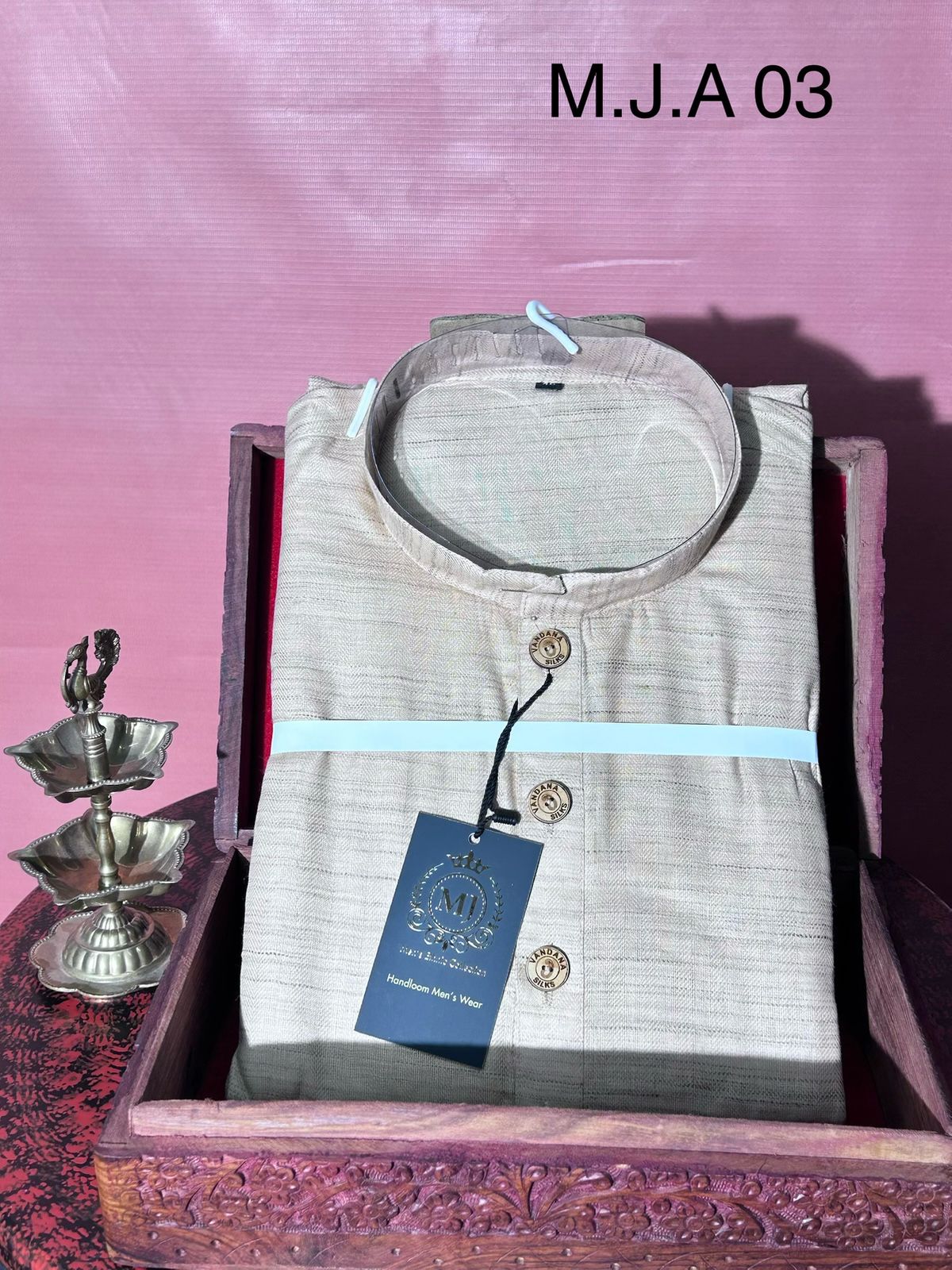 M.J.A 03 Gold Handloom Cotton Men’s Kurta with Wooden Buttons