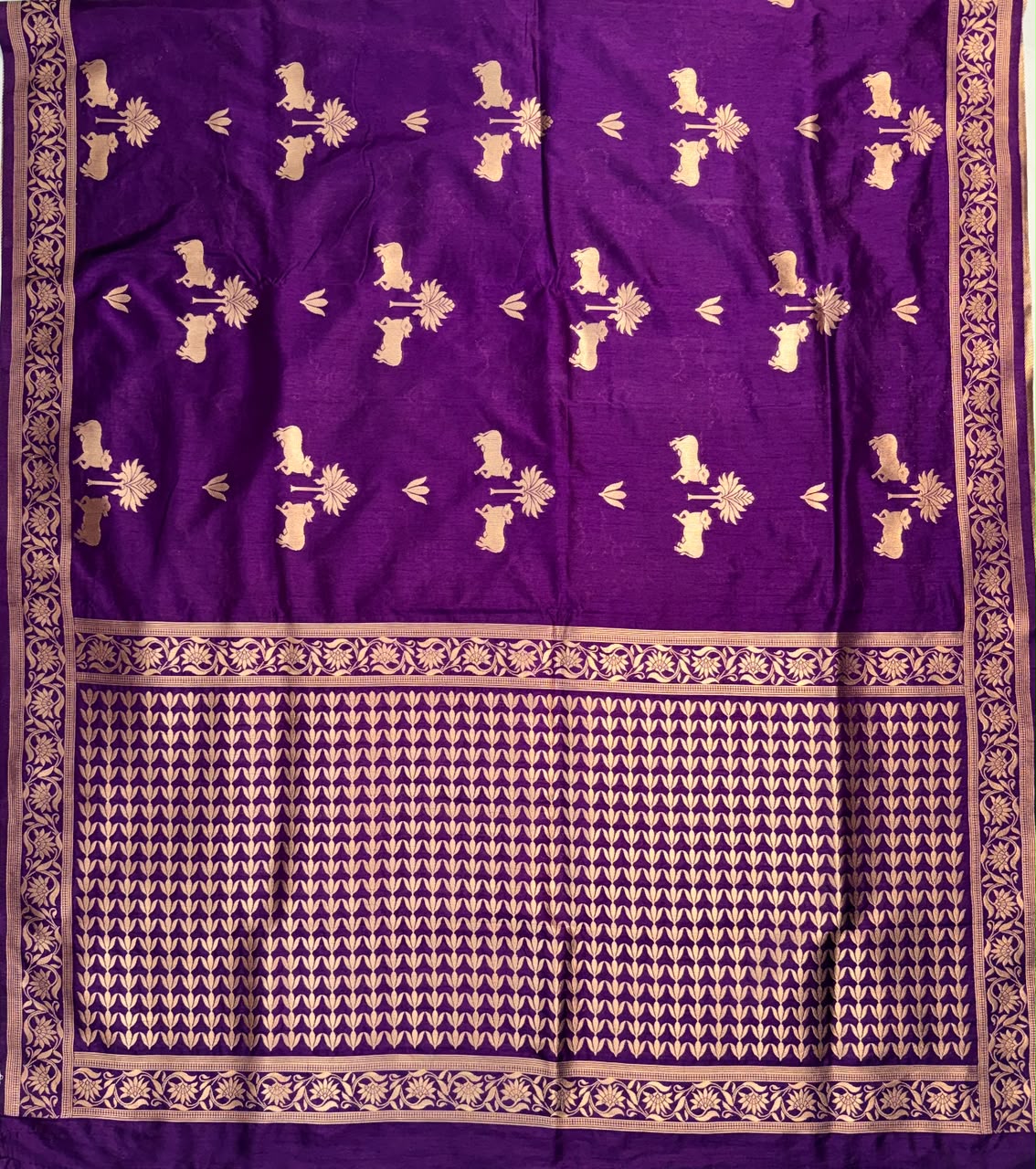 Utsav Banaras 437C: Royal Purple Soft Silk Saree with Gold Zari Nandi Motifs