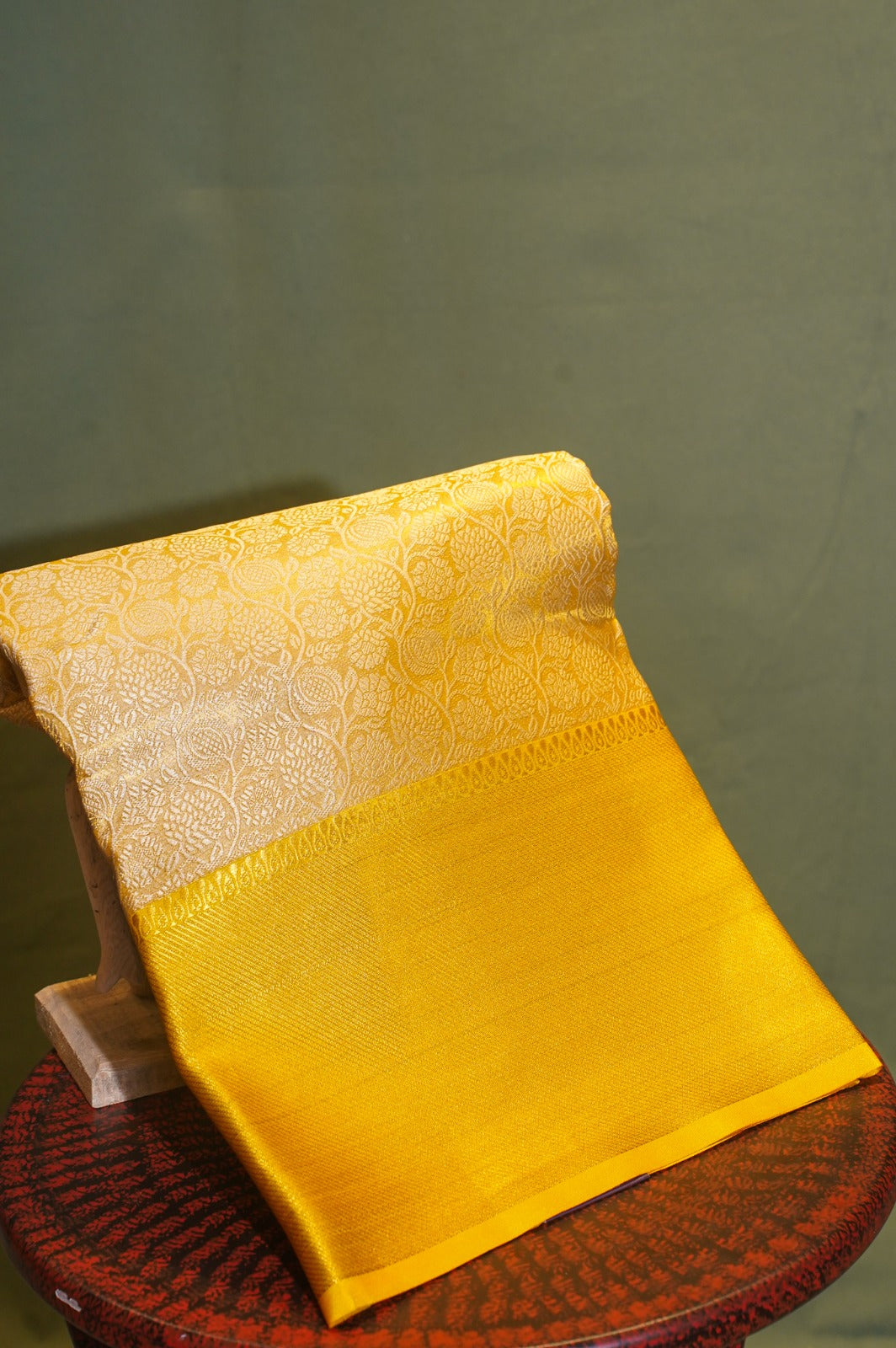 UTSAV BANARAS 268 Mustard Yellow Brocade Silk Saree with Floral Jaal & Zari Triangle Palla