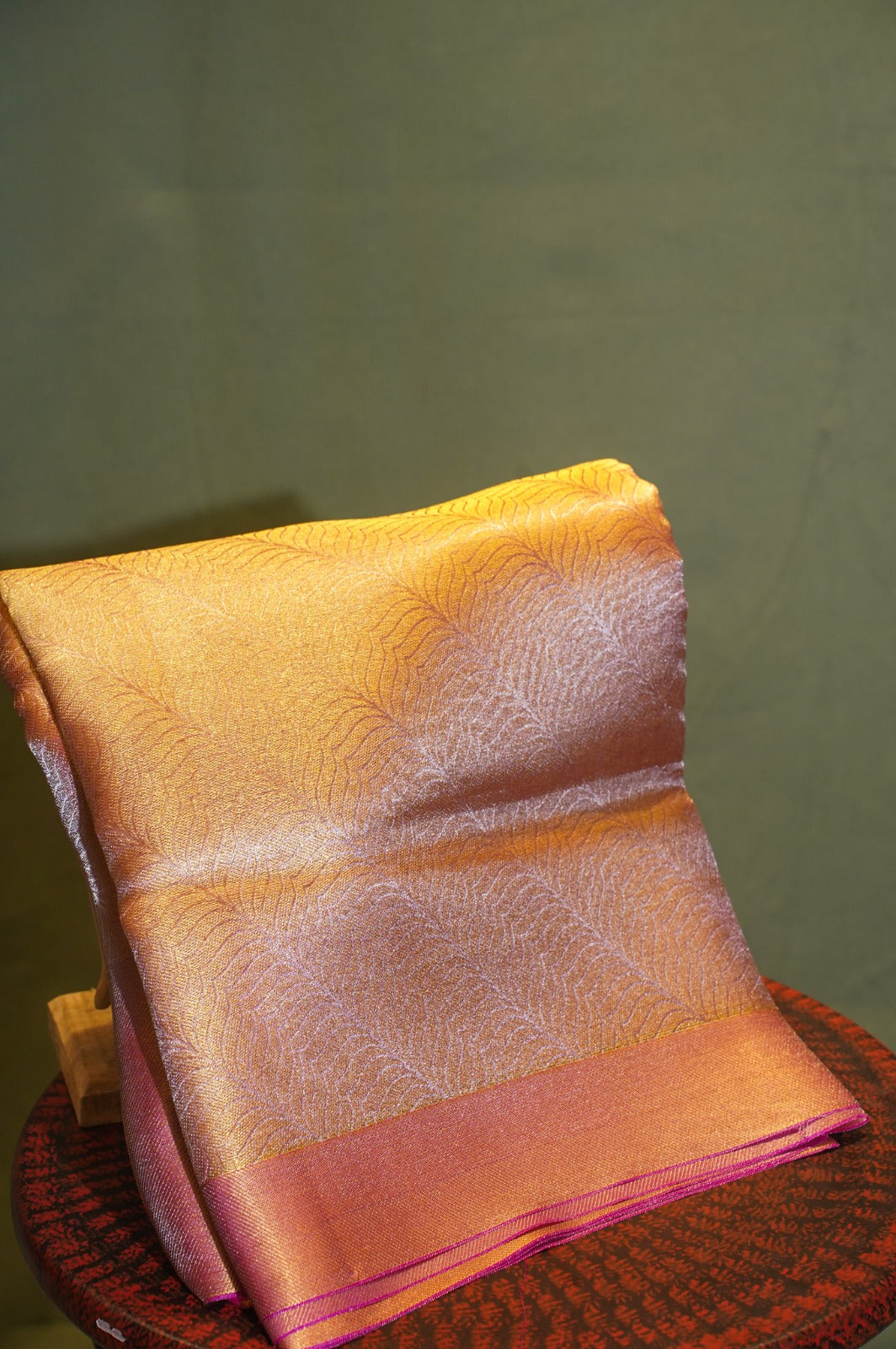 UTSAV BANARAS 269 Light Lotus Pink Tissue Silk Saree with Floral Zari Jaal & Broad Gold Border