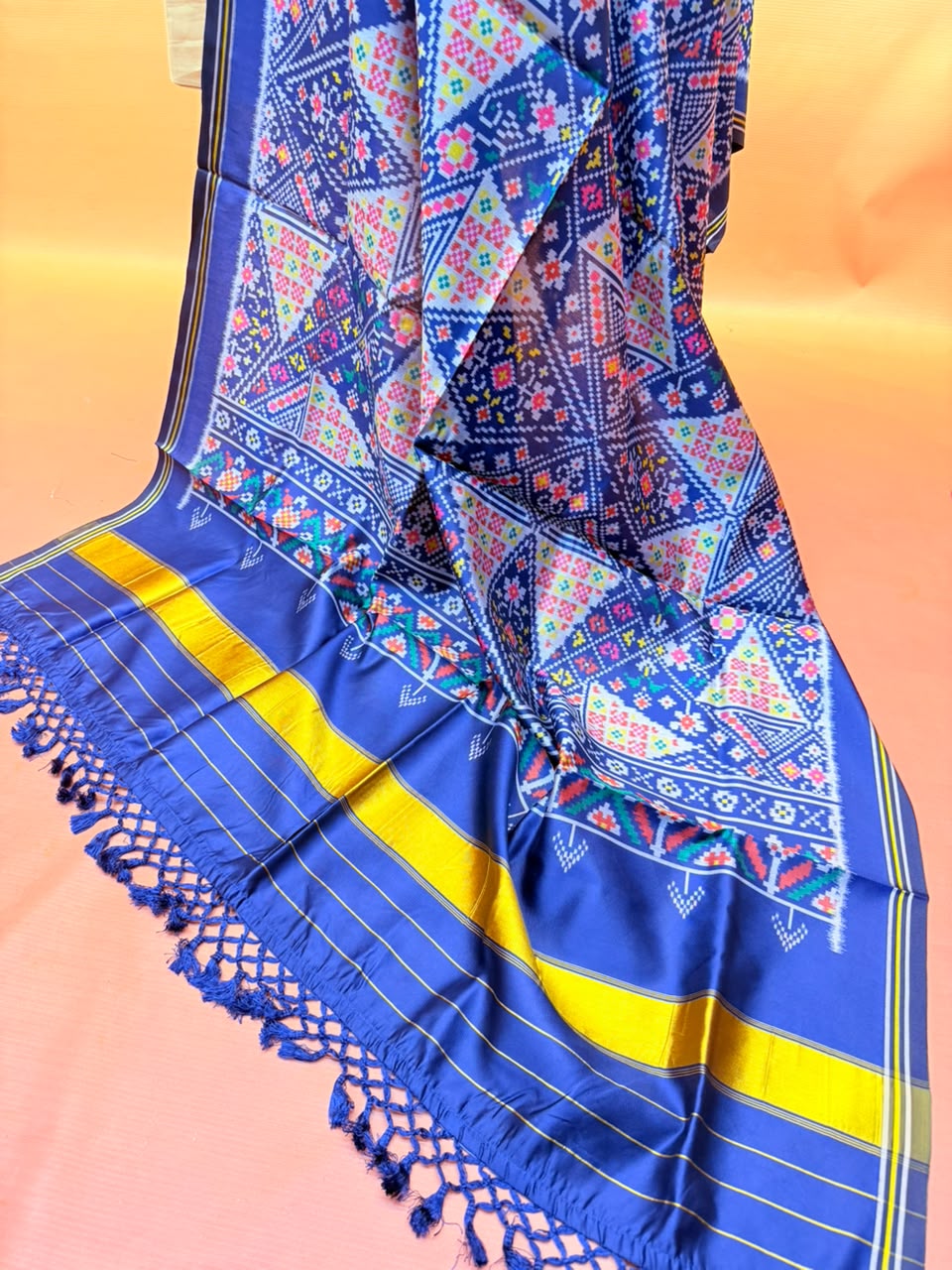 MCD 060: Deep Maroon Patola Silk Dupatta With Tassels & Standard Length