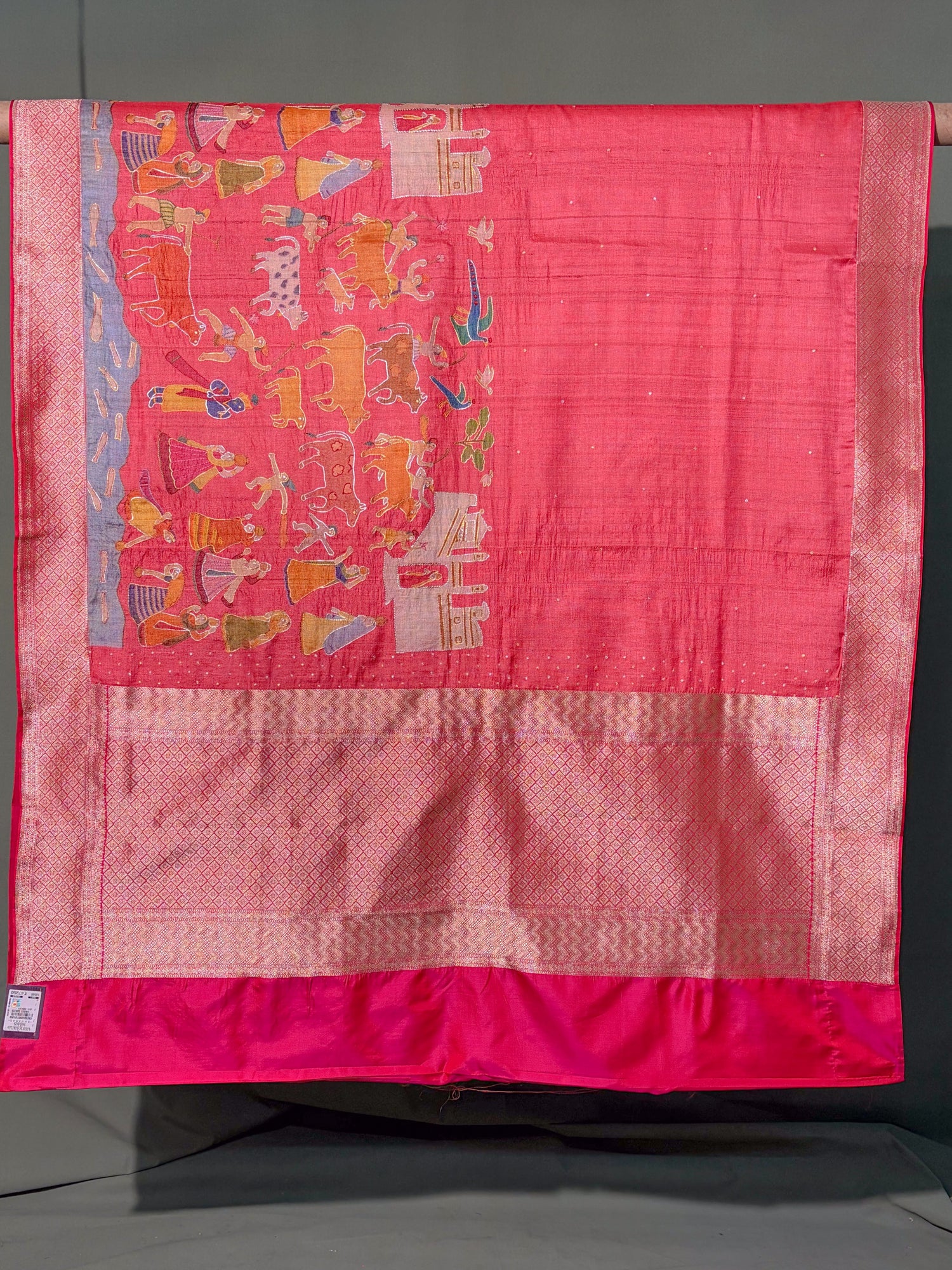 Founder Choice 054: Brick Red Pure Handloom Tussar Silk Saree Hand Painted work Saree