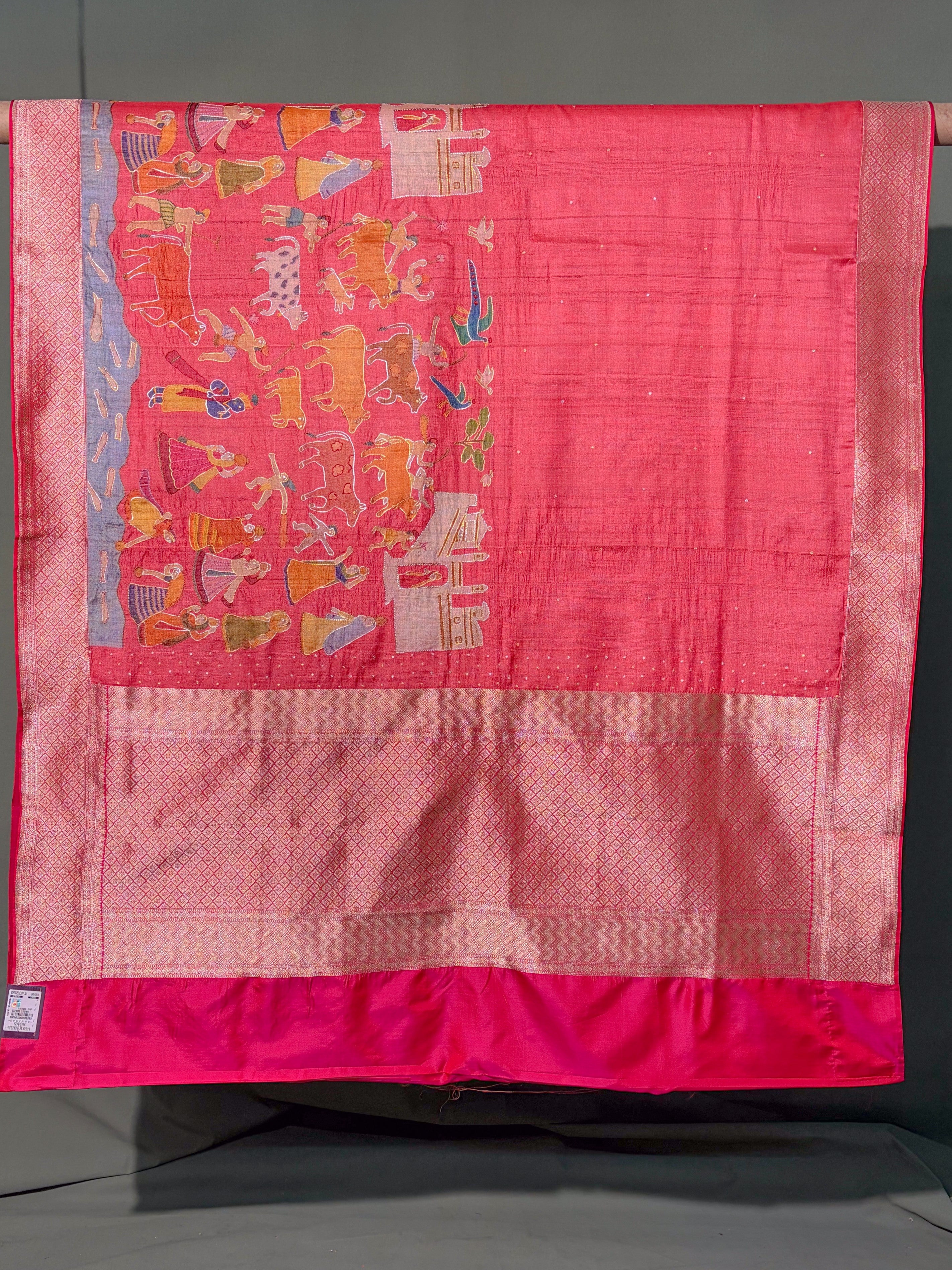 Founder Choice 054: Brick Red Pure Handloom Tussar Silk Saree Hand Painted work Saree
