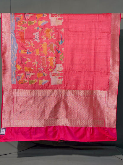 Founder Choice 054: Brick Red Pure Handloom Tussar Silk Saree Hand Painted work Saree