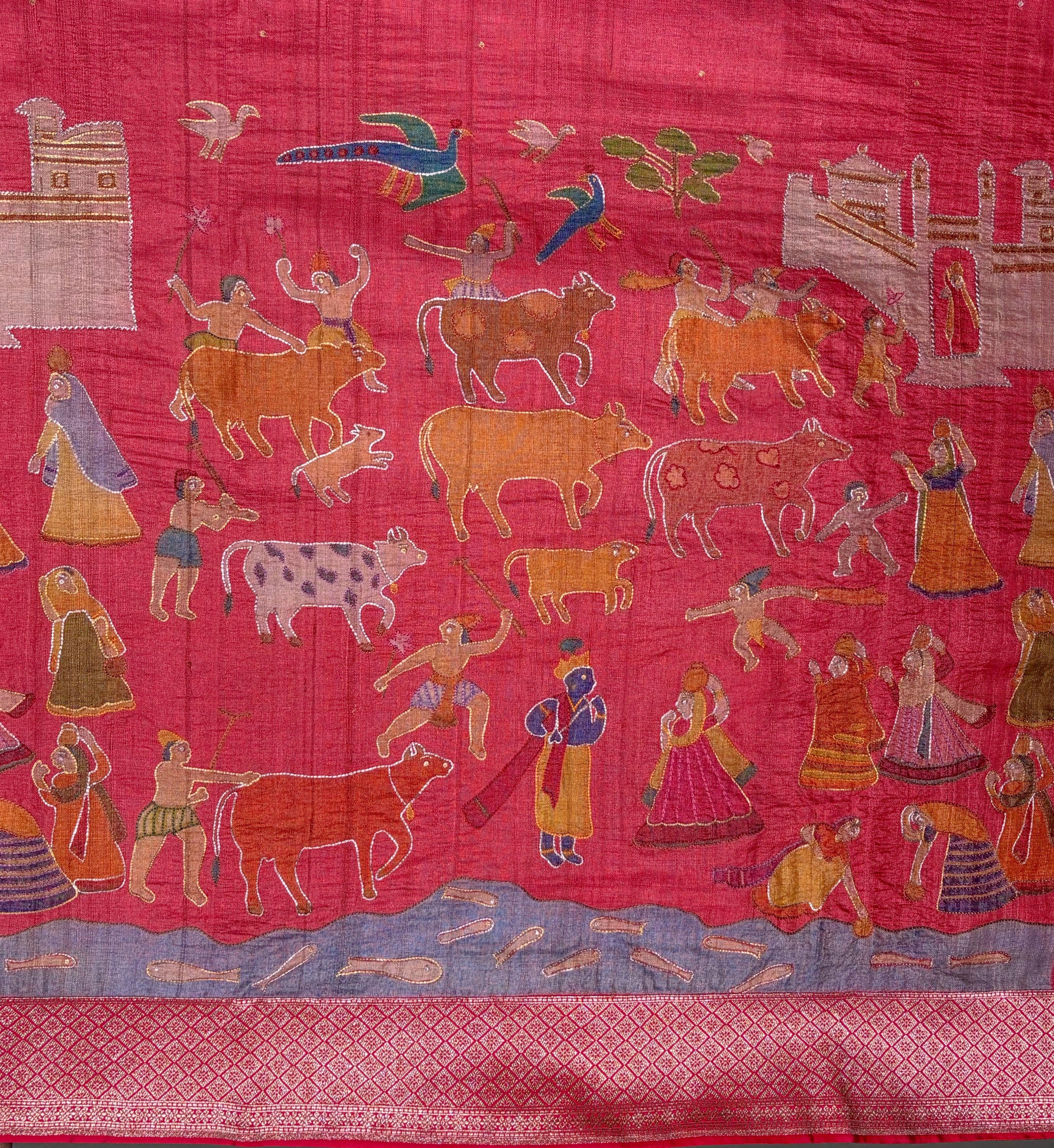 Founder Choice 054: Brick Red Pure Handloom Tussar Silk Saree Hand Painted work Saree