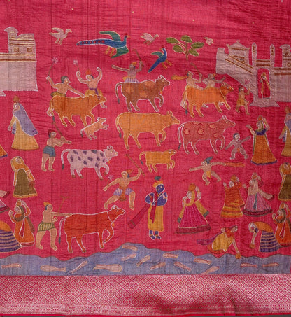 Founder Choice 054: Brick Red Pure Handloom Tussar Silk Saree Hand Painted work Saree