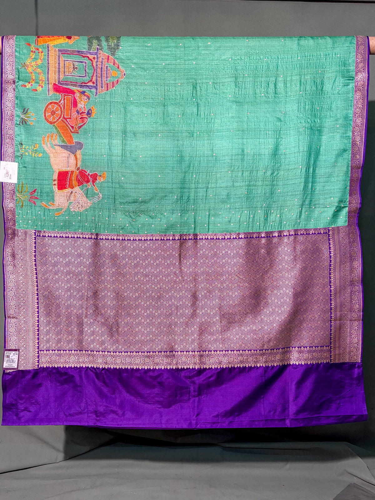 Founder Choice 056: Jungle Green Pure Handloom Tussar Silk Saree with Hand Painted Art