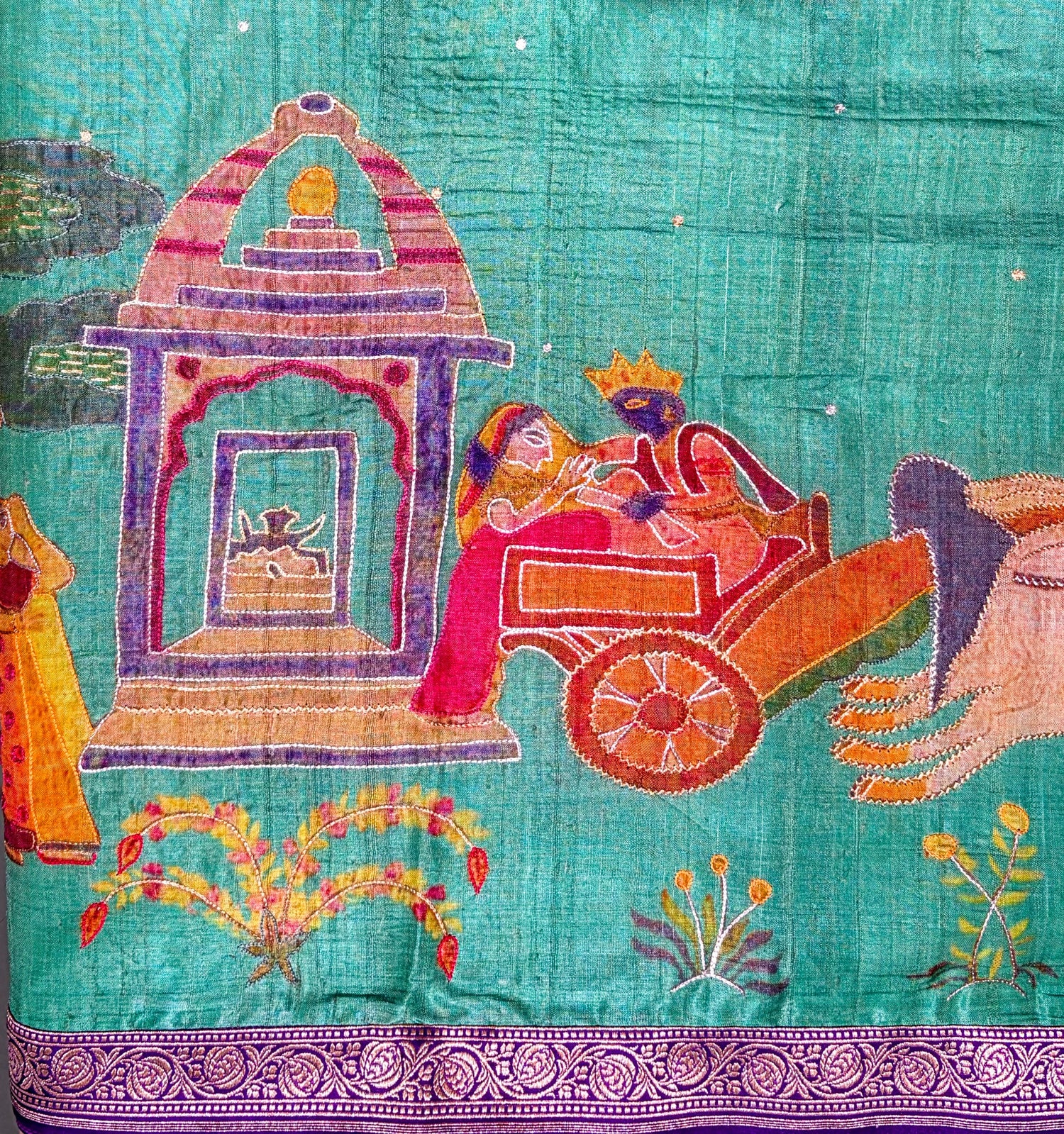Founder Choice 056: Jungle Green Pure Handloom Tussar Silk Saree with Hand Painted Art