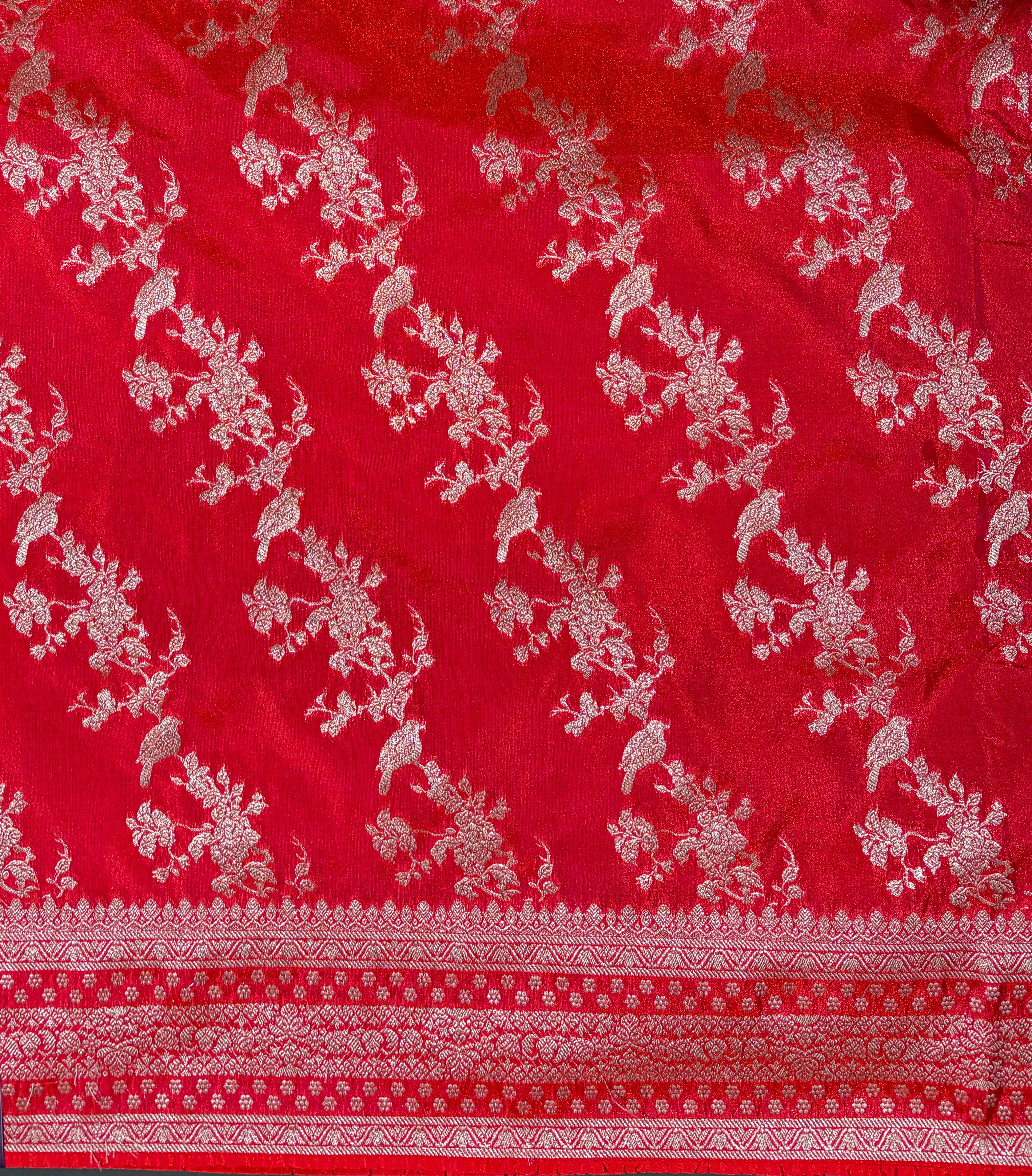 WAAH BANARAS 105: Reddish Pink Semi Katan Silk Saree with Elegant Zari Weaving