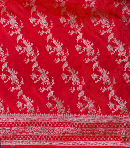 WAAH BANARAS 105: Reddish Pink Semi Katan Silk Saree with Elegant Zari Weaving
