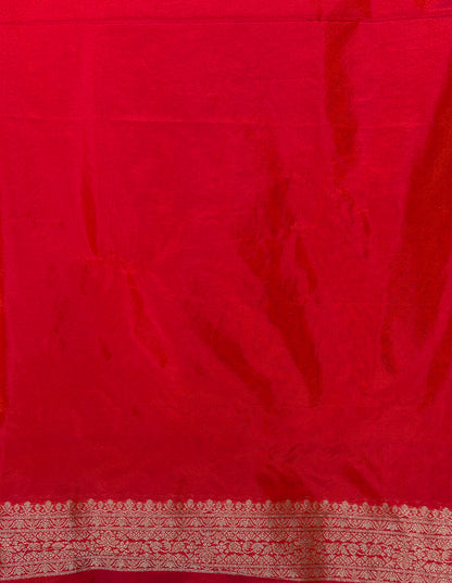 WAAH BANARAS 105: Reddish Pink Semi Katan Silk Saree with Elegant Zari Weaving