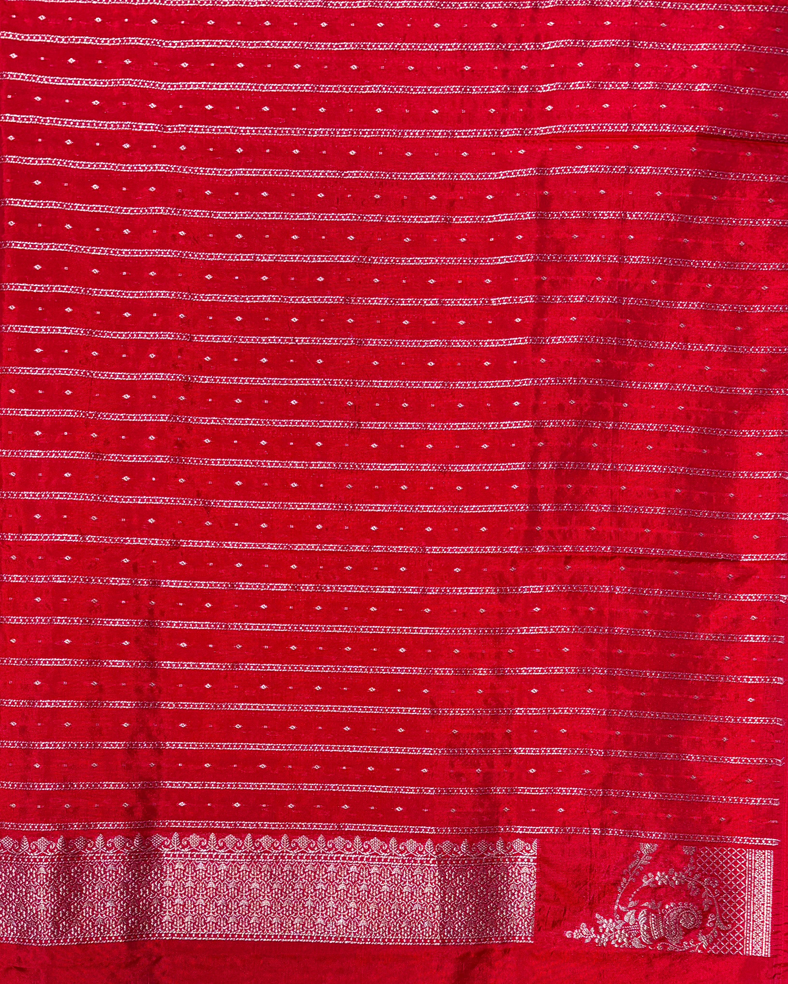 WAAH BANARAS 102: Crimson Pink Semi Katan Silk Saree with Classic Zari Motifs