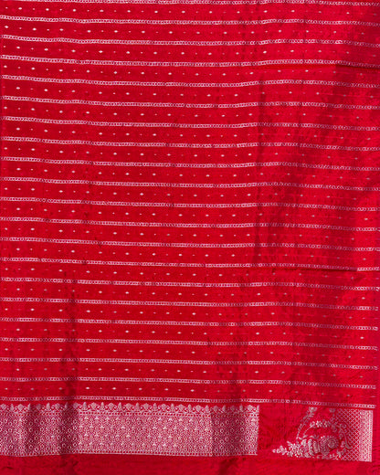 WAAH BANARAS 102: Crimson Pink Semi Katan Silk Saree with Classic Zari Motifs