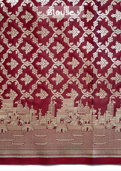 Waah Banaras 055G: Banarasi Pure Mashru silk saree with Ghat Border
