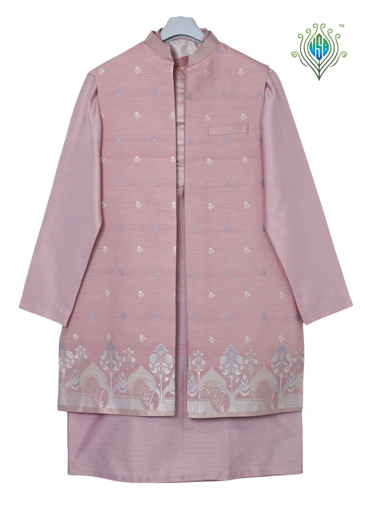 MJ 013F: Dusty Peach Banarasi Silk Kurta Payjama Jacket