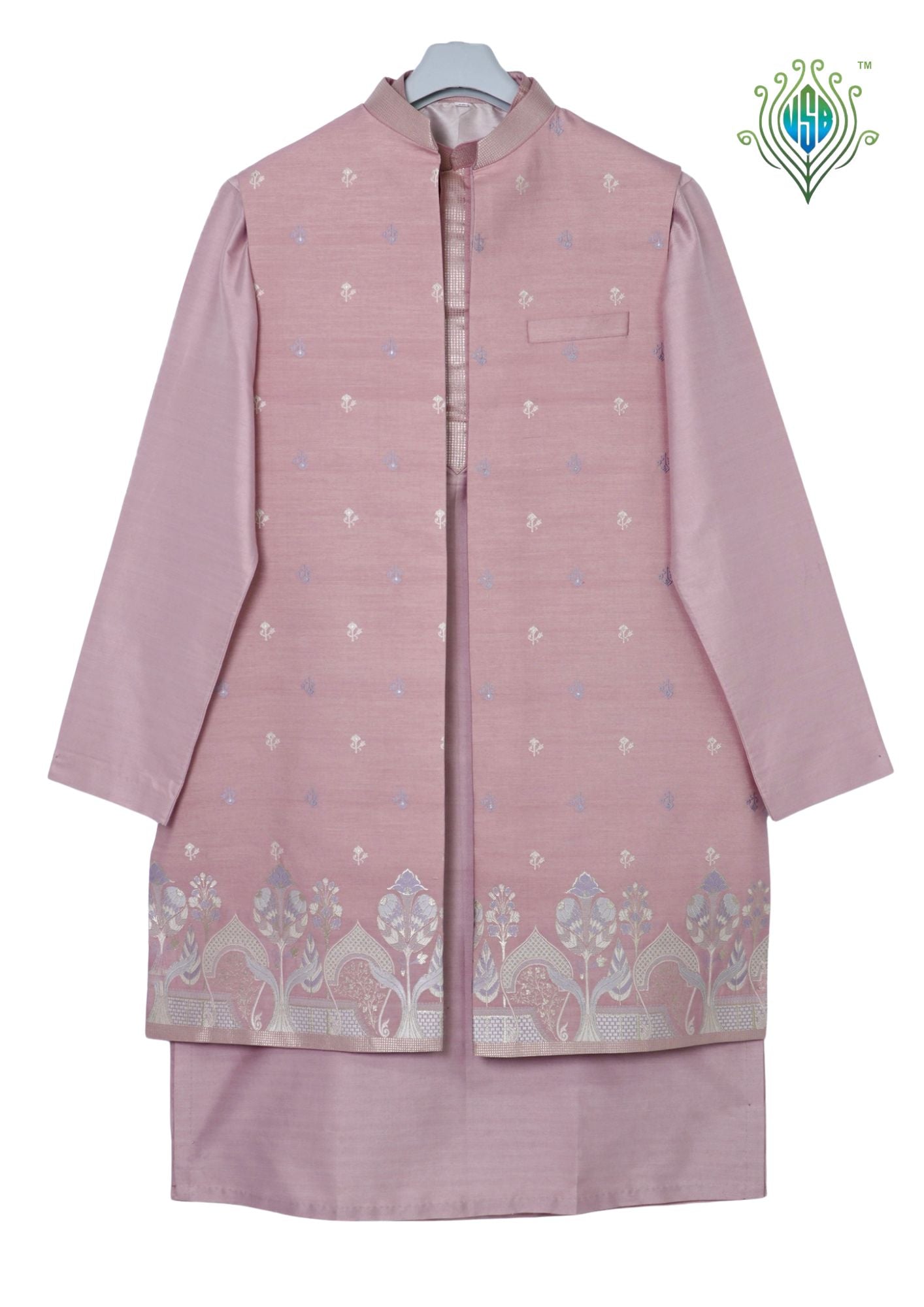 MJ 013F: Dusty Peach Banarasi Silk Kurta Payjama Jacket
